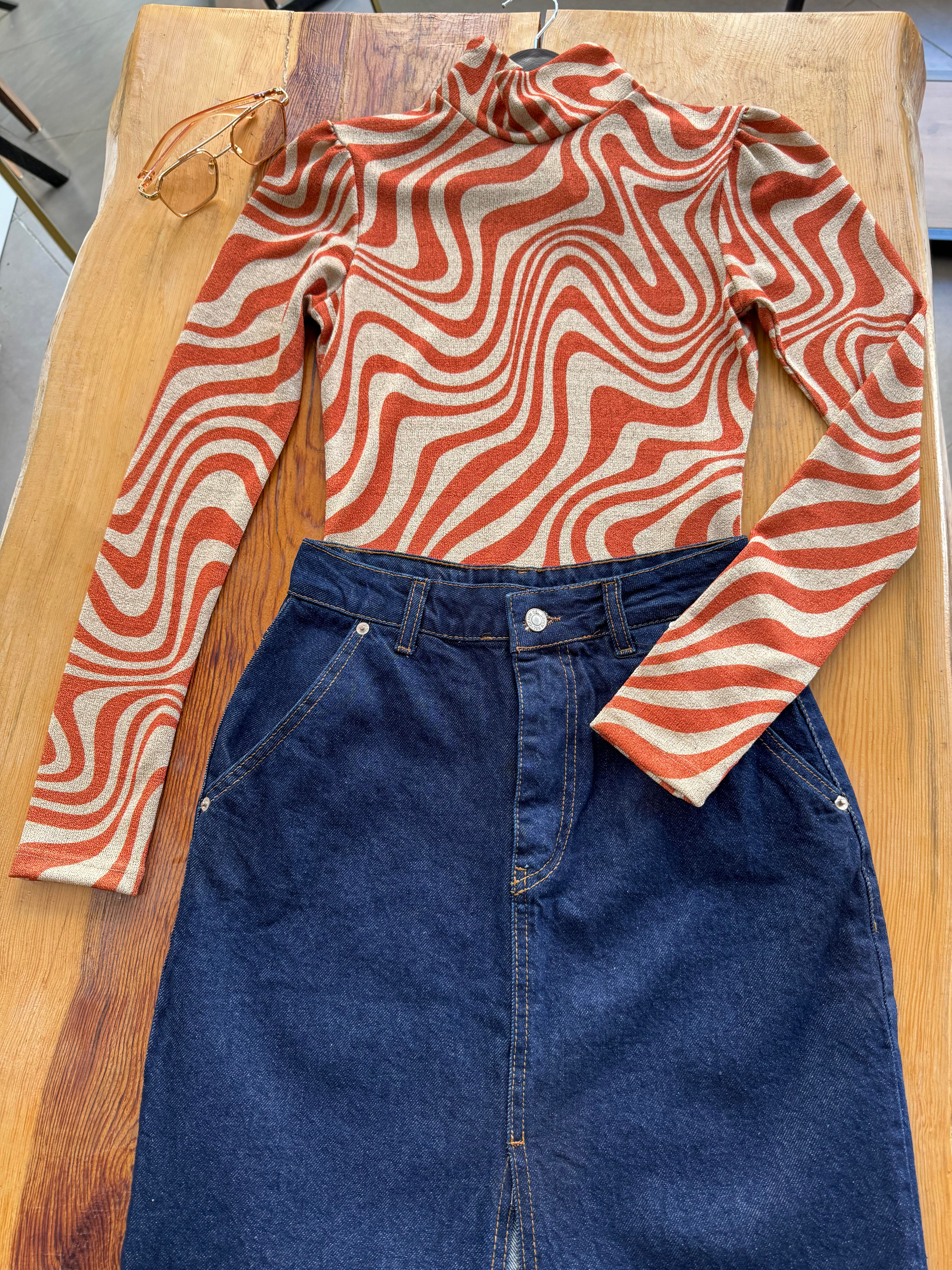 Yarım Balıkçı Yaka Zebra Desen Kiremit Body