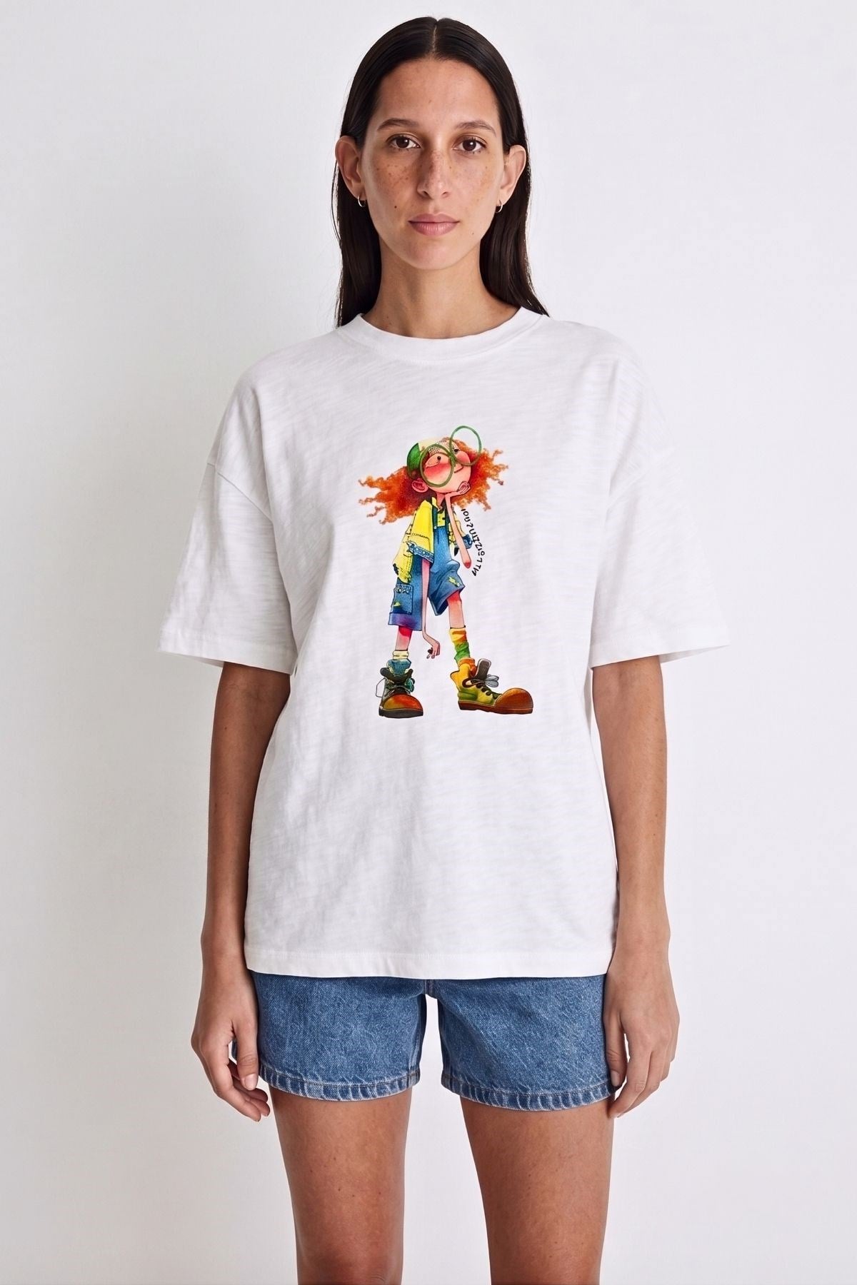Baskılı Oversize Tişört EKRU