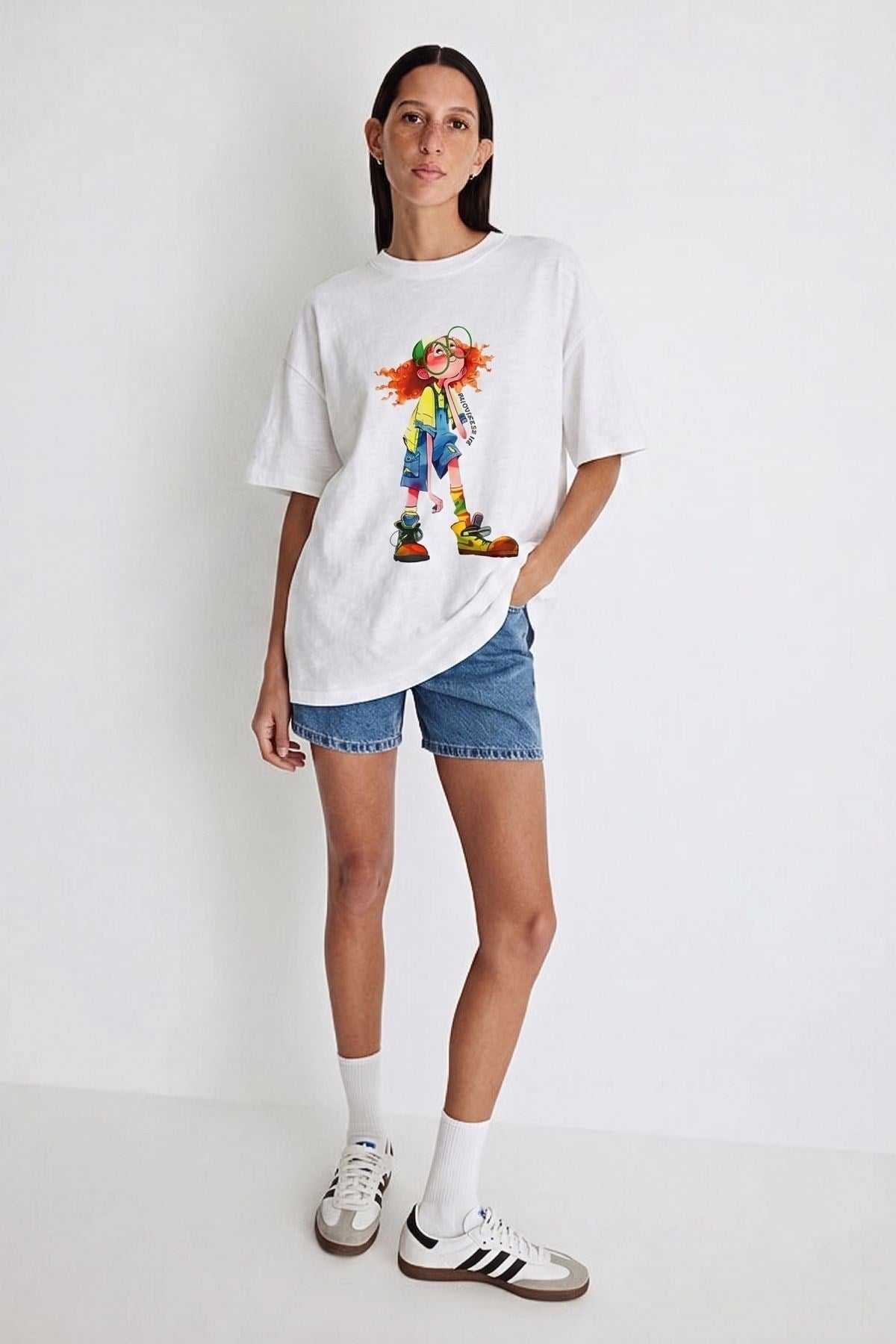Baskılı Oversize Tişört EKRU