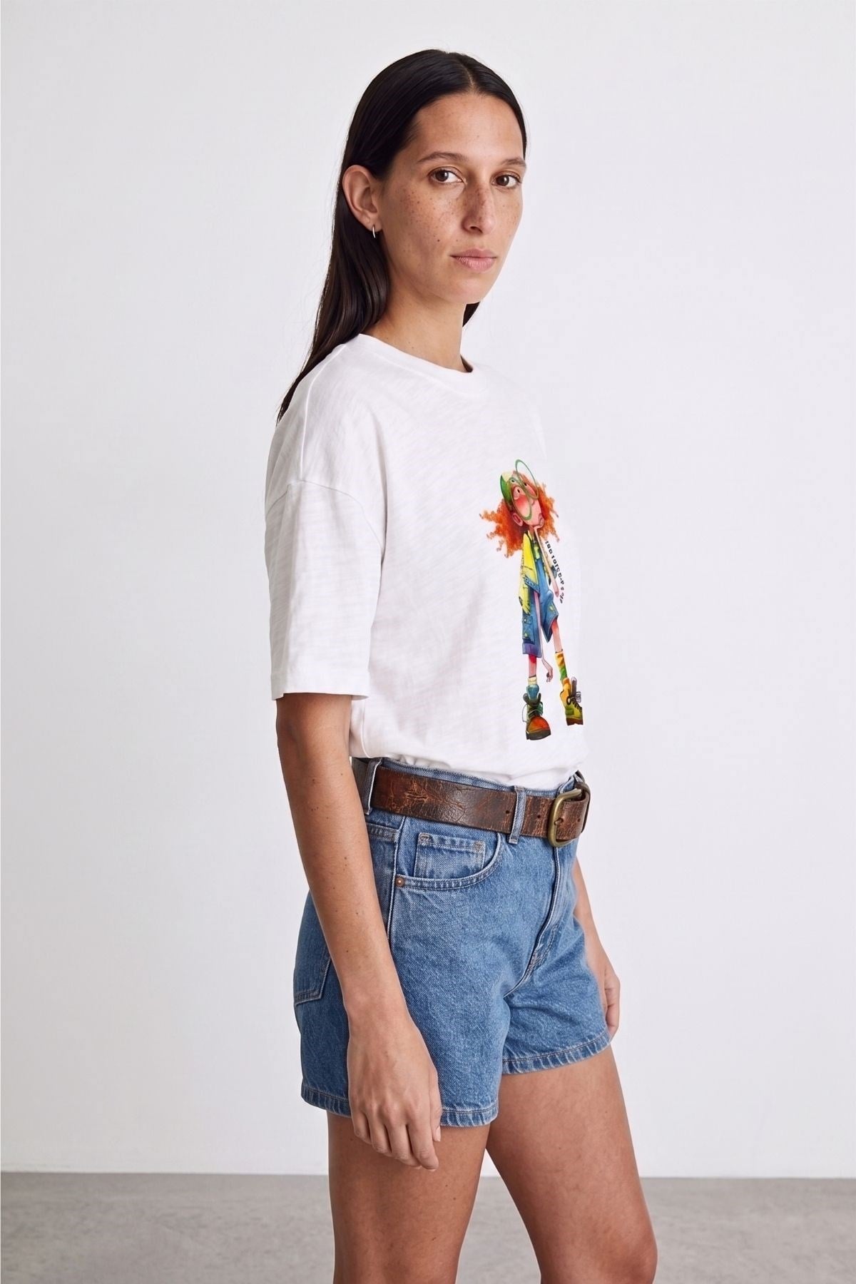 Baskılı Oversize Tişört EKRU
