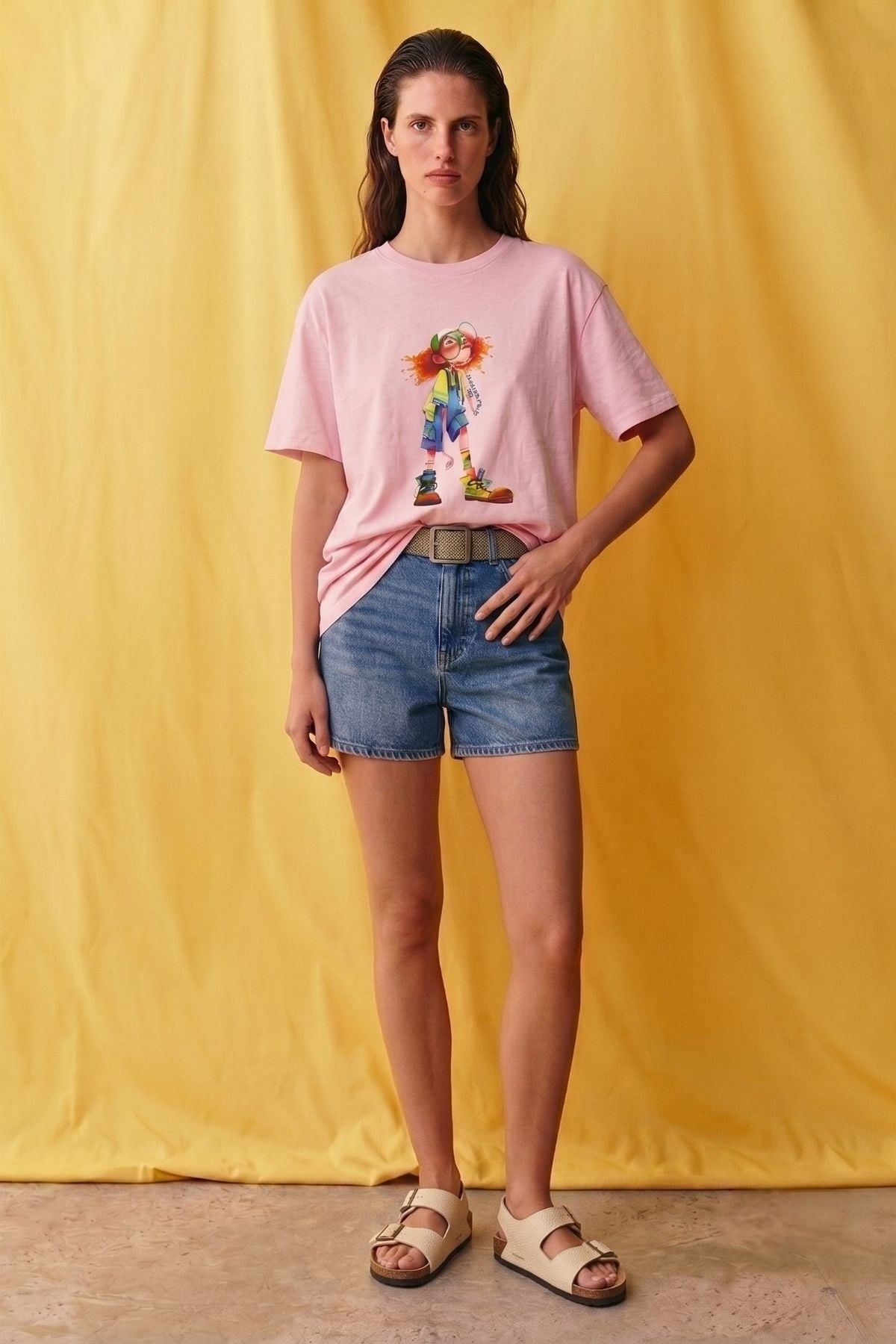 Baskılı Oversize Tişört PEMBE