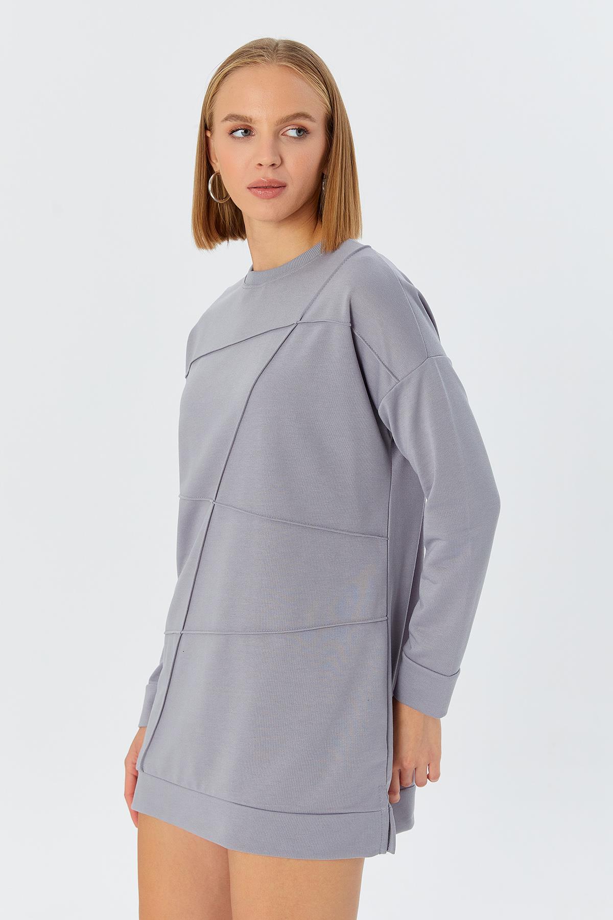 Bisiklet Yaka Sweatshirt GRI