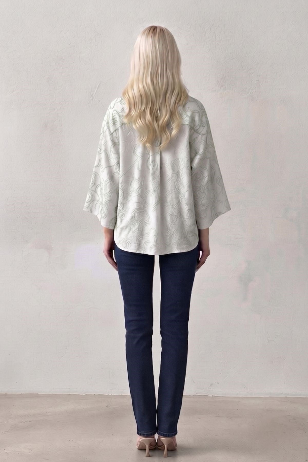 Desenli Oversize Gömlek NATURAL