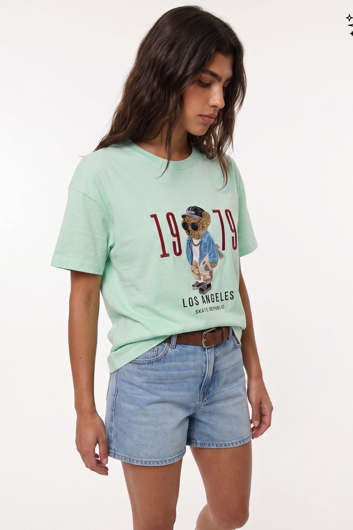 Desenli Oversize Tişört MINT