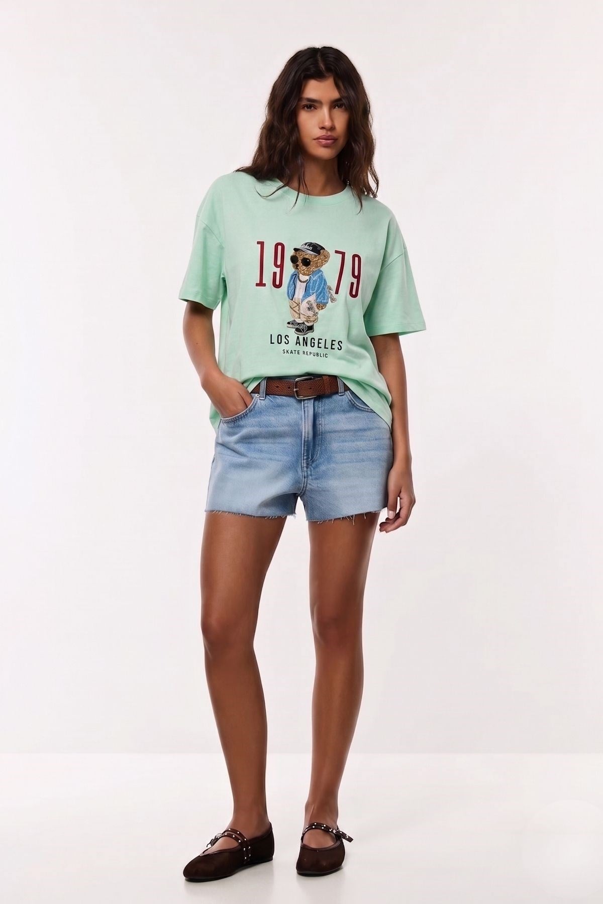 Desenli Oversize Tişört MINT