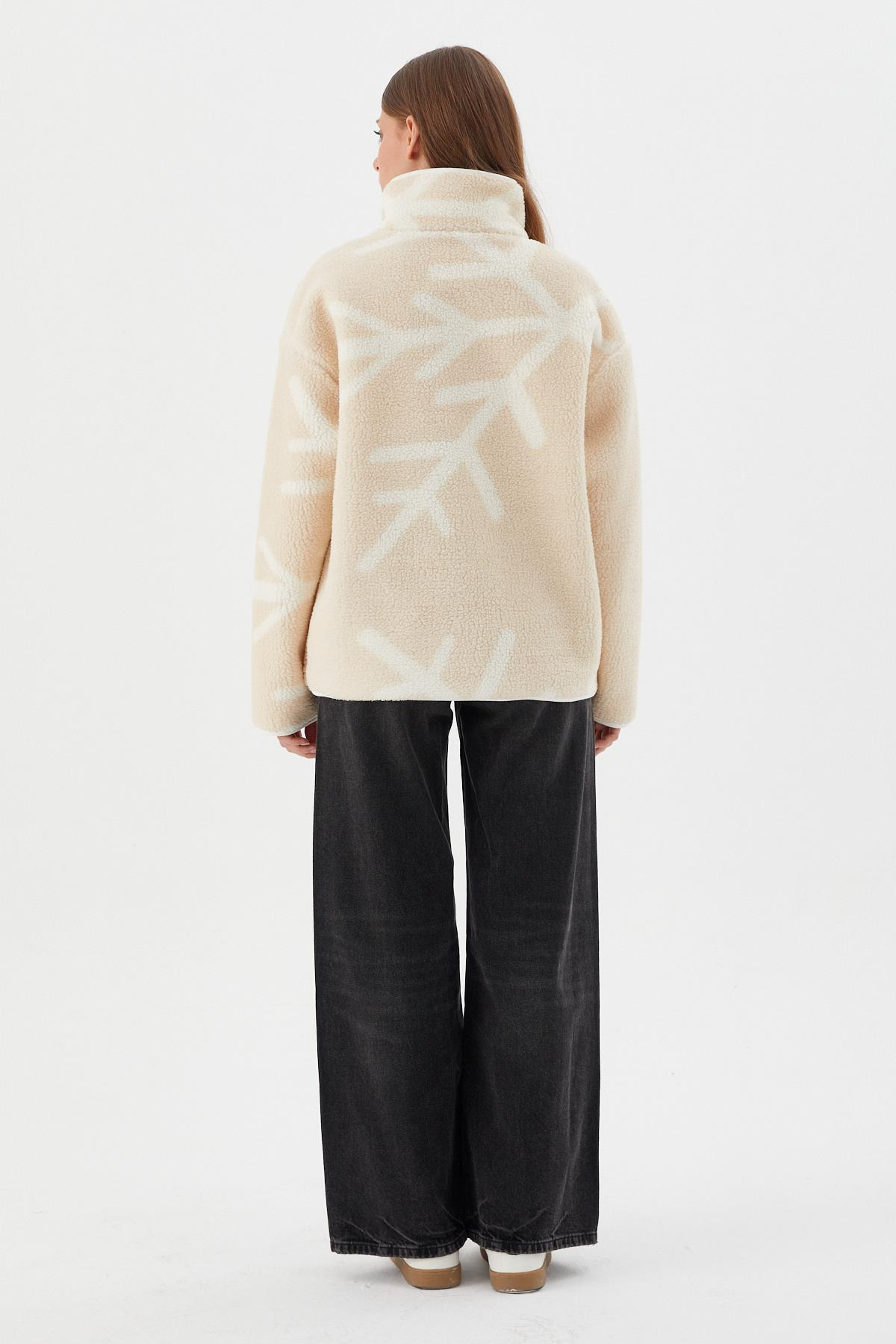 Fermuarlı Polar Sweatshirt EKRU