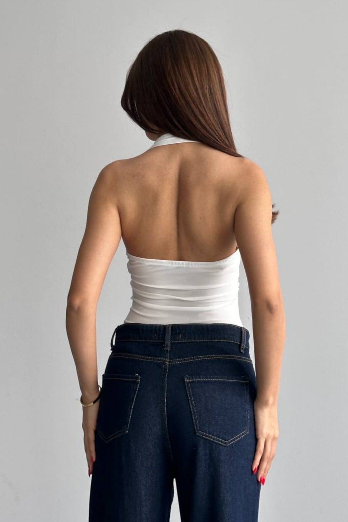 Göğsü Oval Demir Bodysuit BEYAZ
