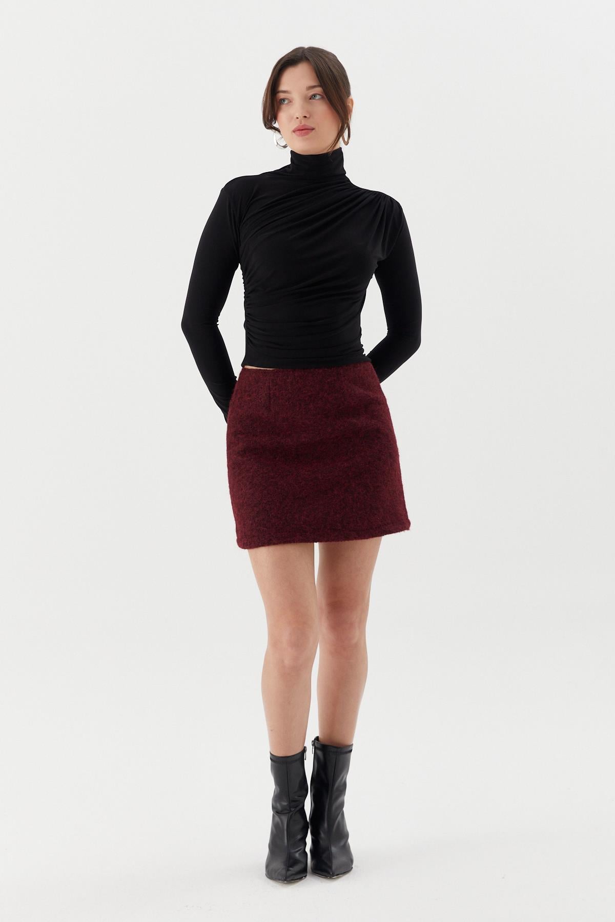 Kaşe Mini Etek BORDO