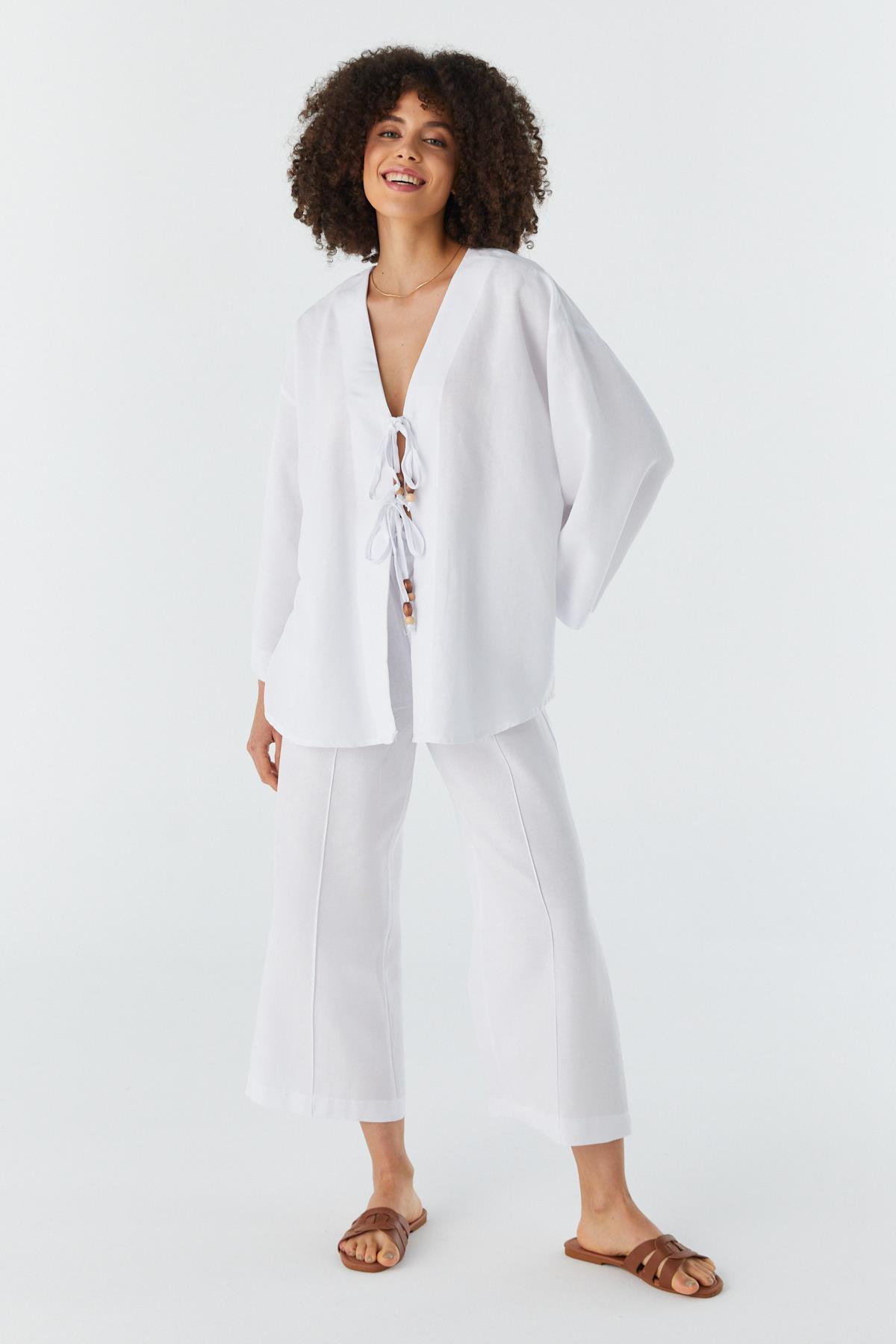 Keten Kimono Takım BEYAZ