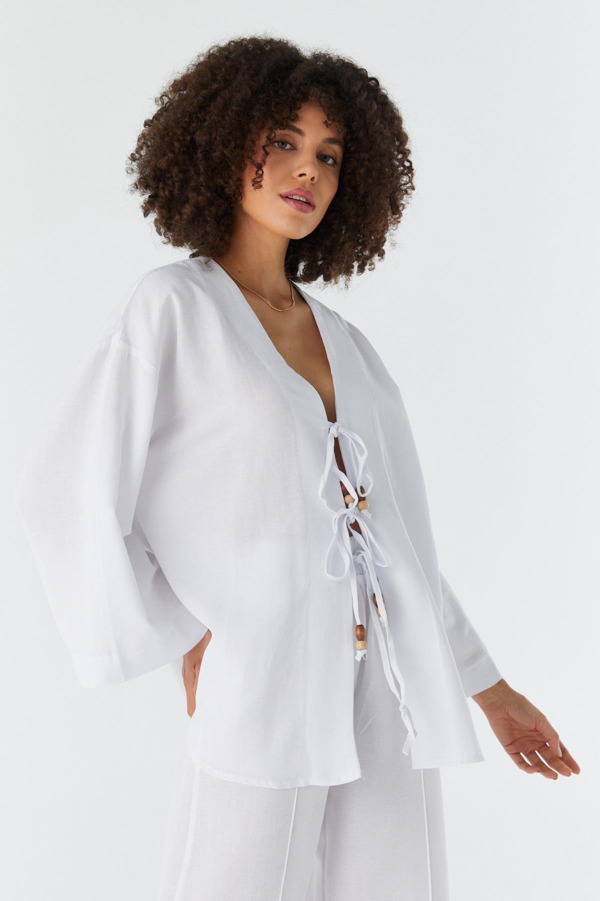 Keten Kimono Takım BEYAZ