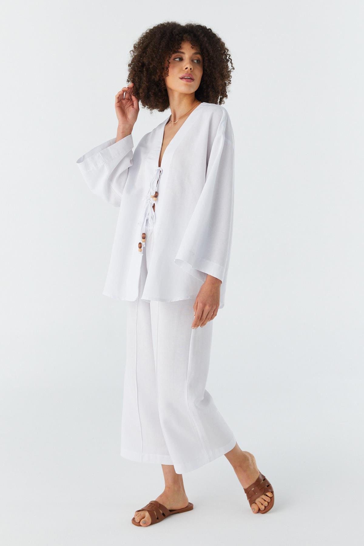 Keten Kimono Takım BEYAZ