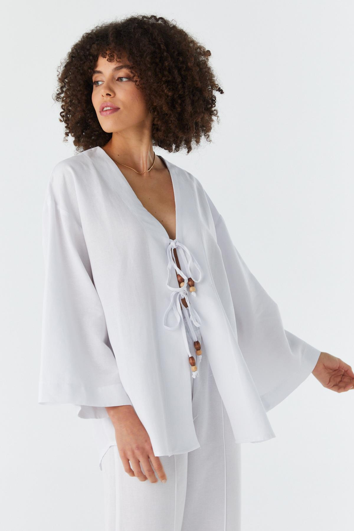 Keten Kimono Takım BEYAZ