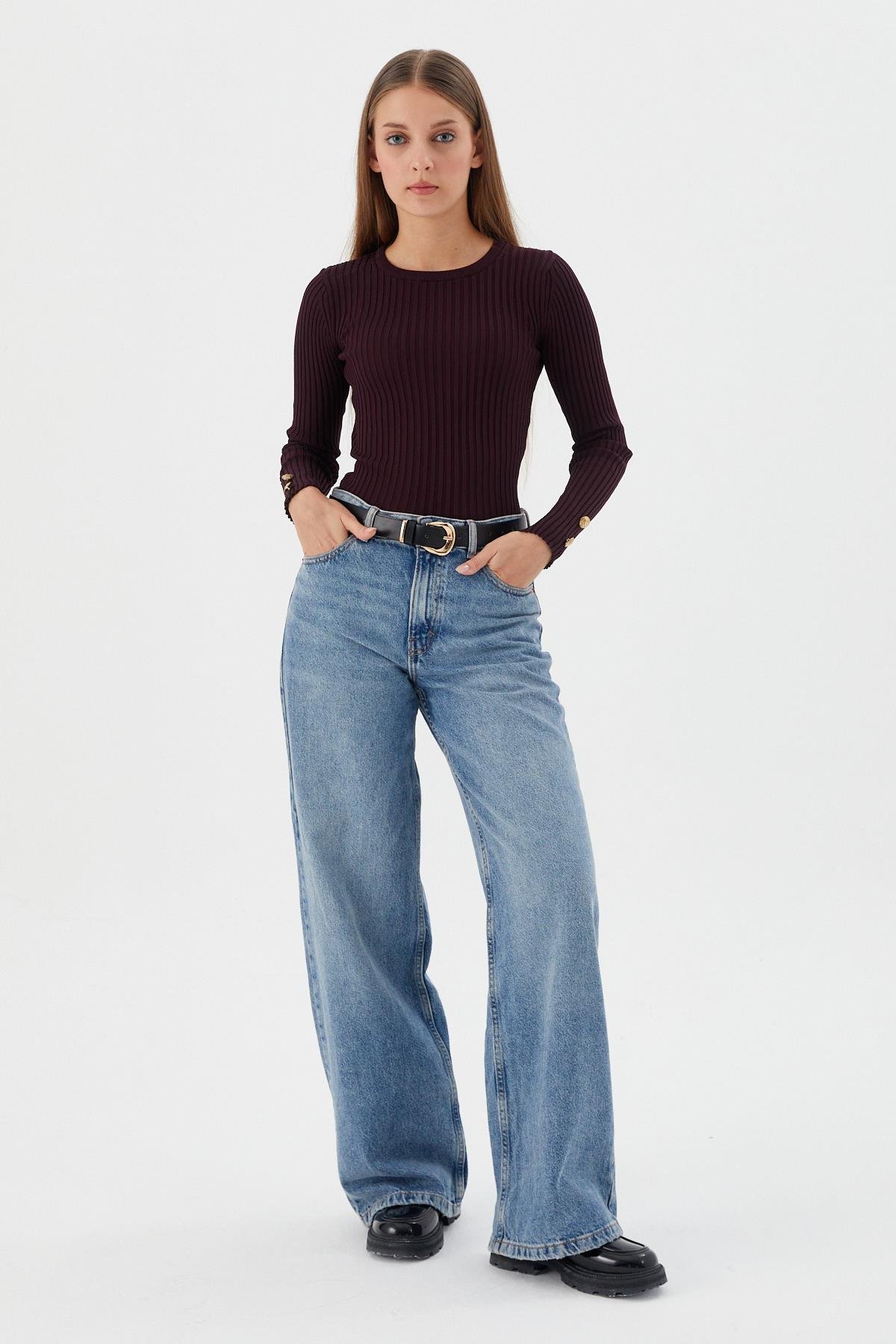 Kolları Düğmeli Fitilli Body BORDO
