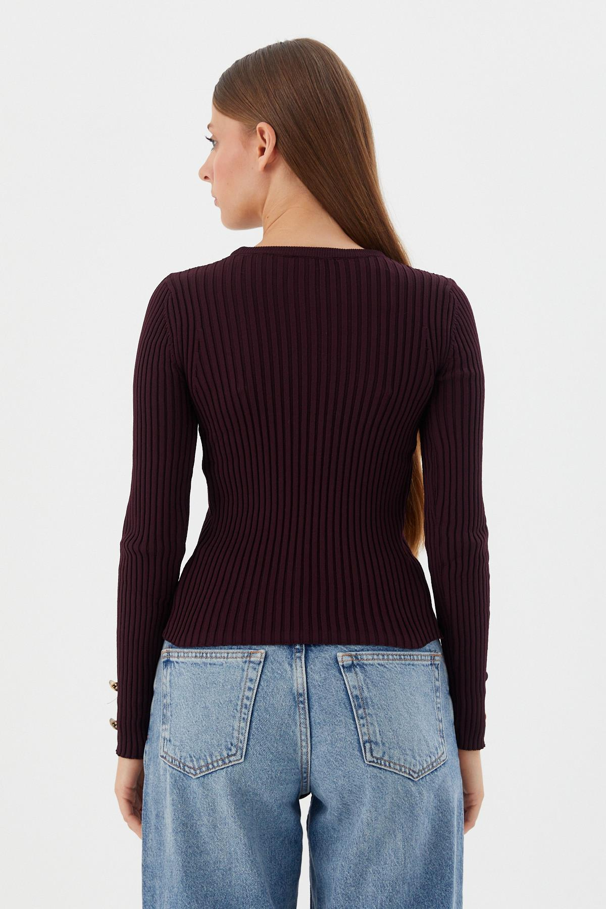Kolları Düğmeli Fitilli Body BORDO