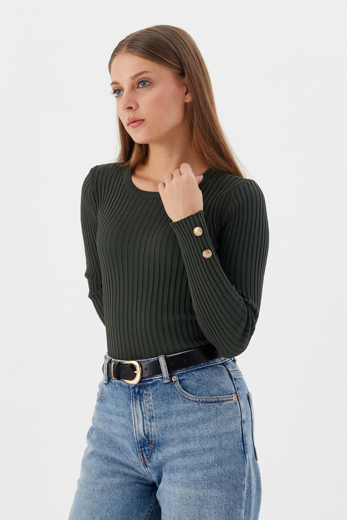 Kolları Düğmeli Fitilli Body YESIL