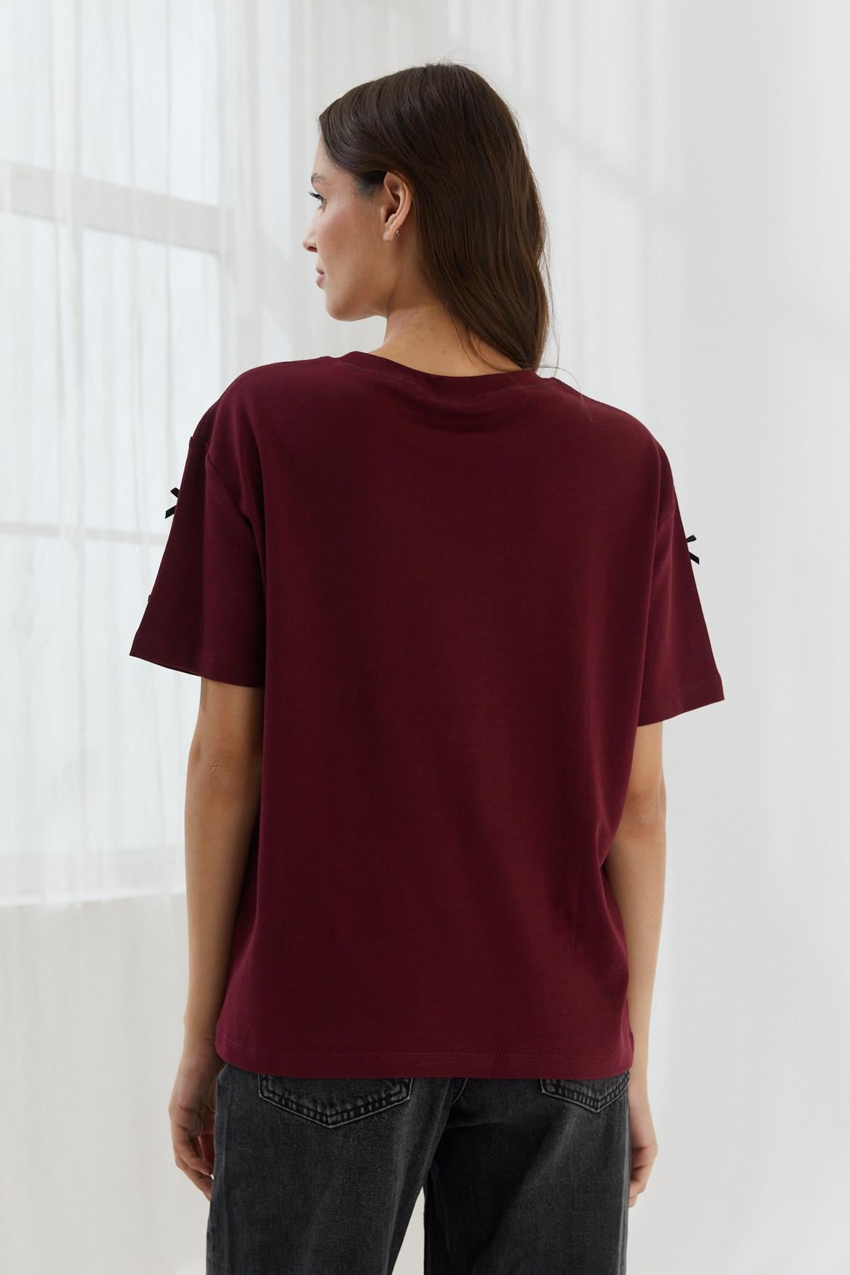 Kurdeleli Oversize Tshirt BORDO