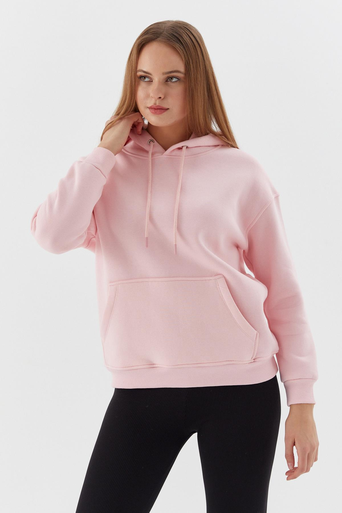 Önü Cepli Kapüşonlu Sweatshirt A.PEMBE