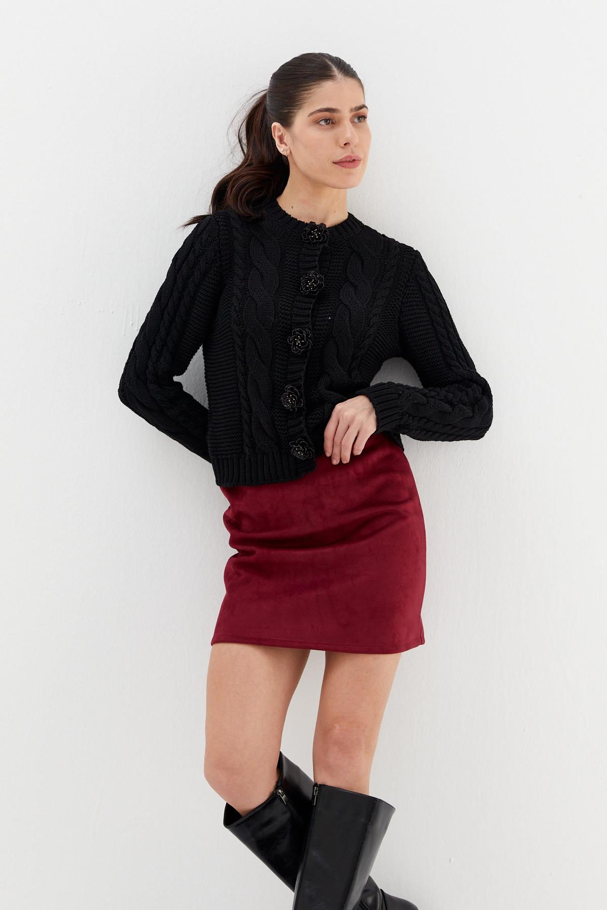 Süet Mini Etek BORDO