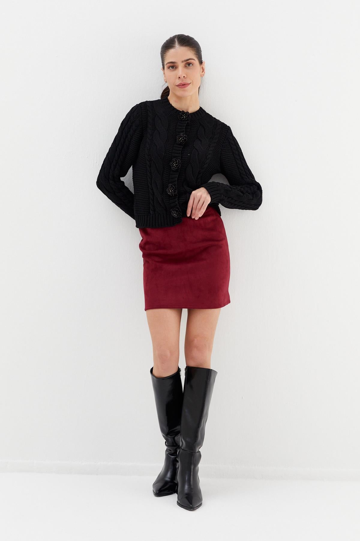 Süet Mini Etek BORDO