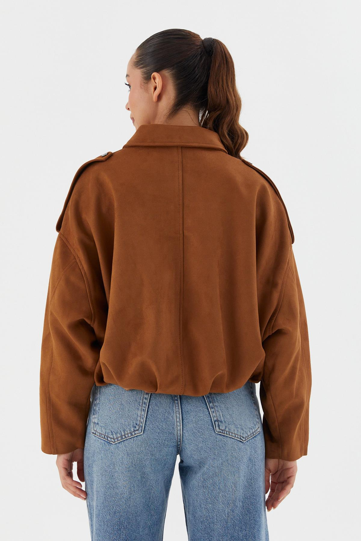 Süet Oversize Bomber Ceket KAHVE