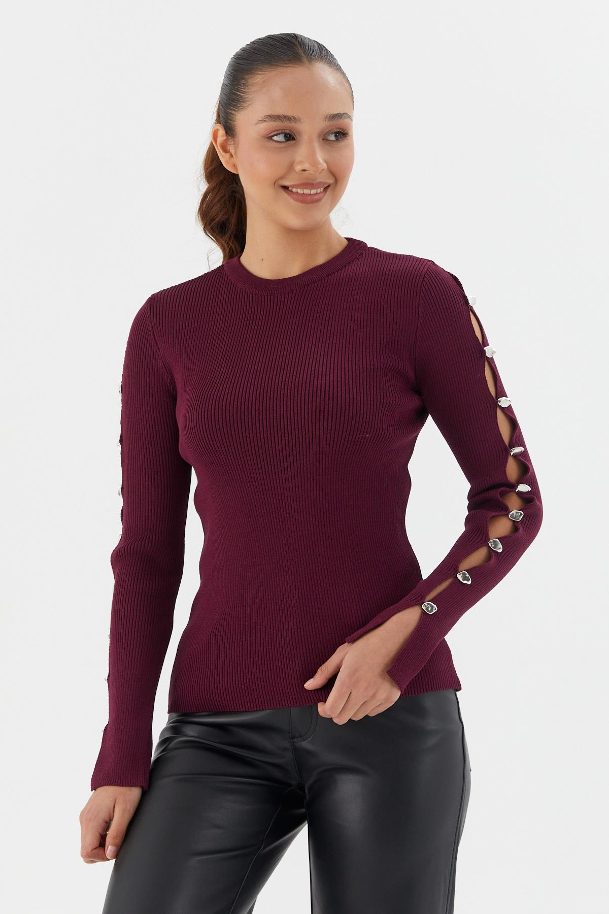 Uzun Kol Fitilli Bluz BORDO