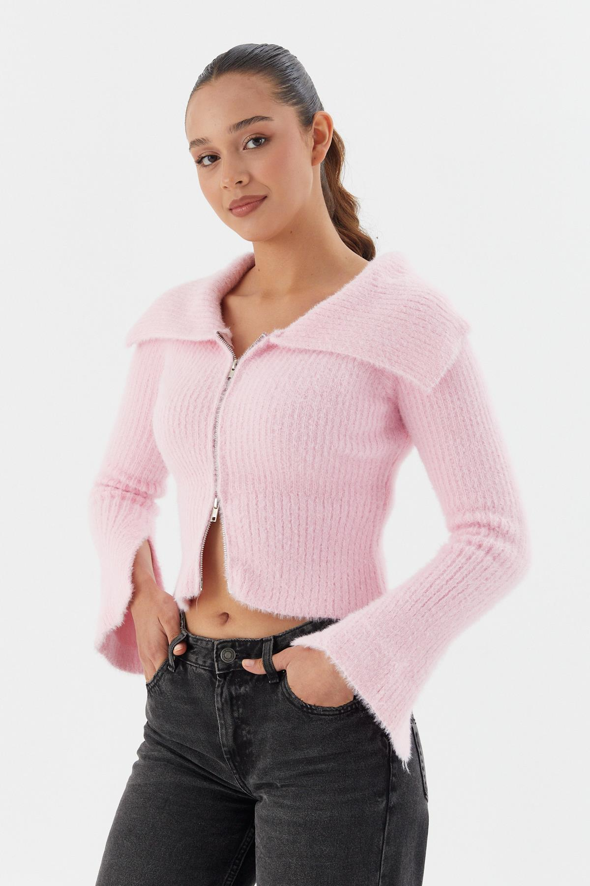 Yumuşak Dokulu Bluz Hırka PEMBE