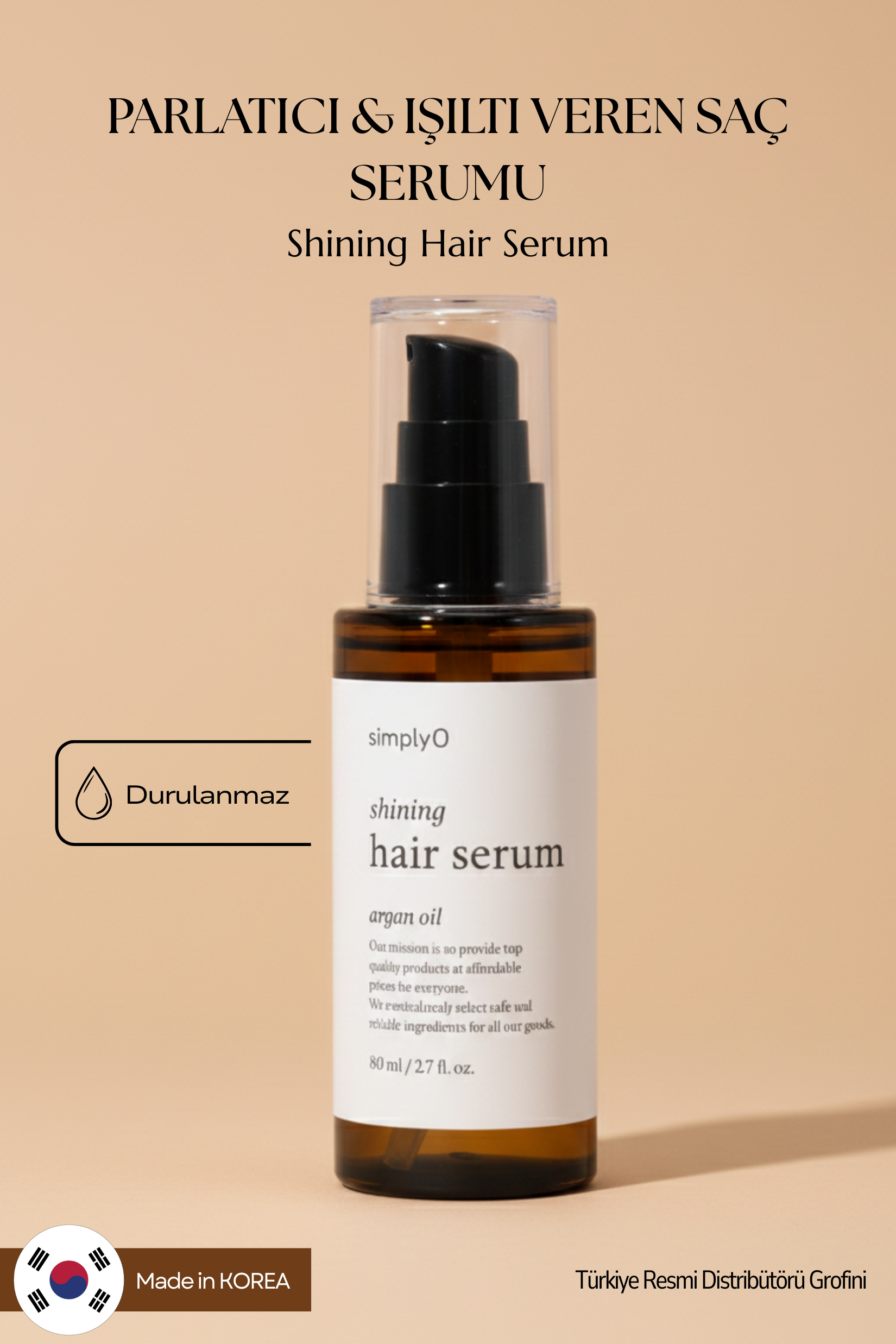 SimplyO Shining Hair Serum Argan Oil 80ml | Parlaklık ve Saç Onarımı İçin Doğal Bakım