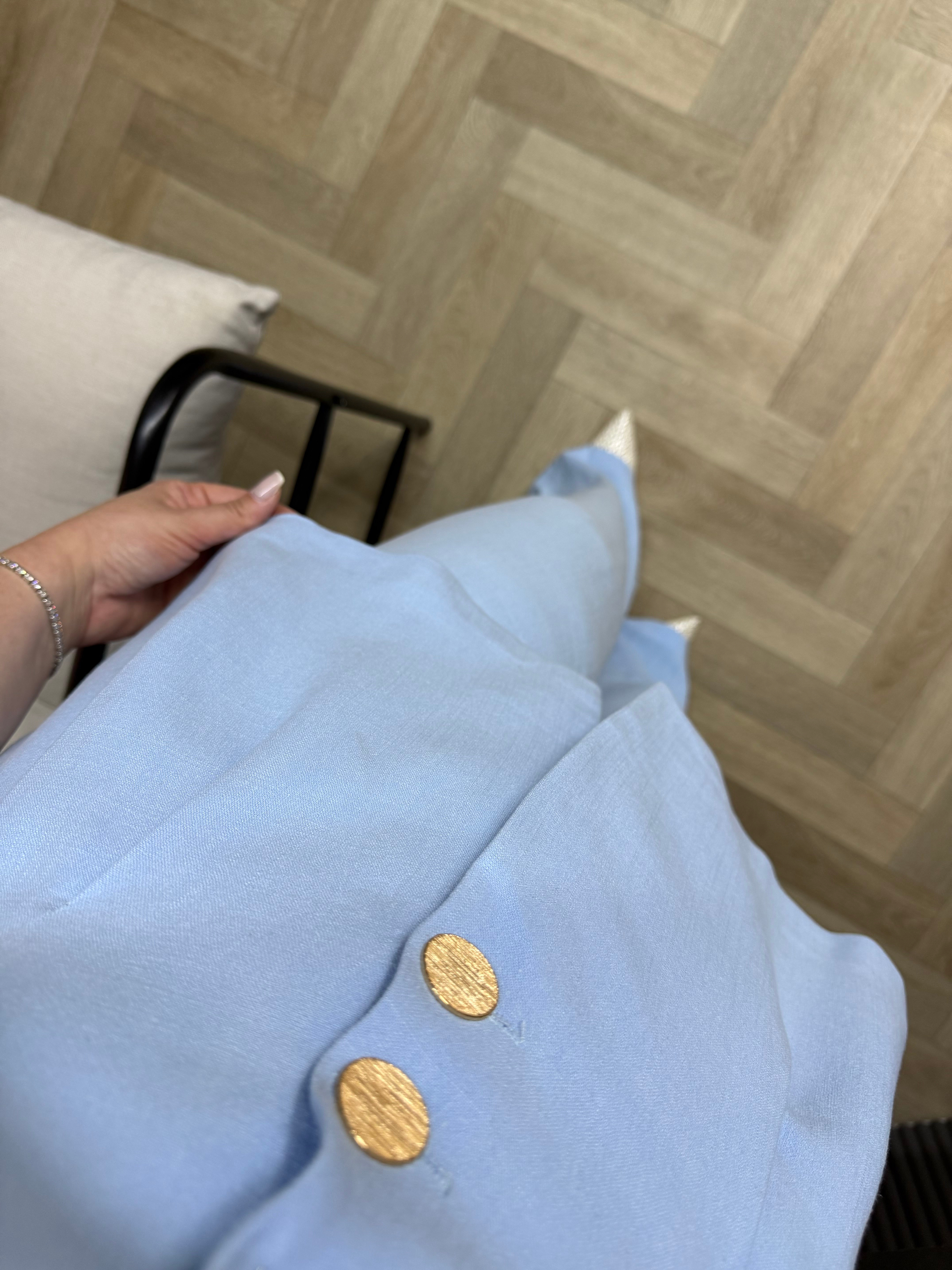 Arya Belden Oturan Ceketlı Tasarım Keten Takım Bebek Mavi