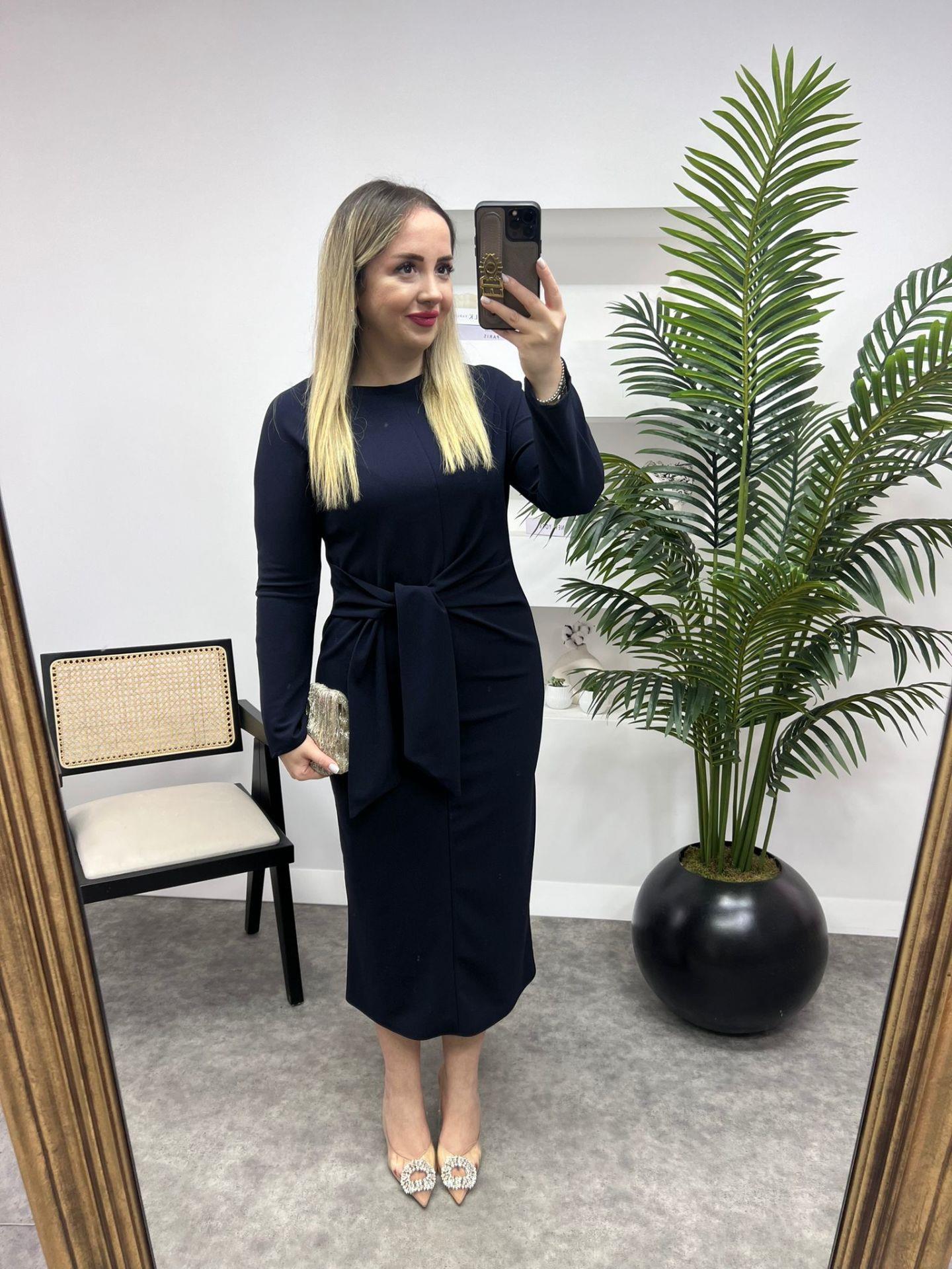 BAĞLAMA DETAYLI ELBİSE LACİVERT