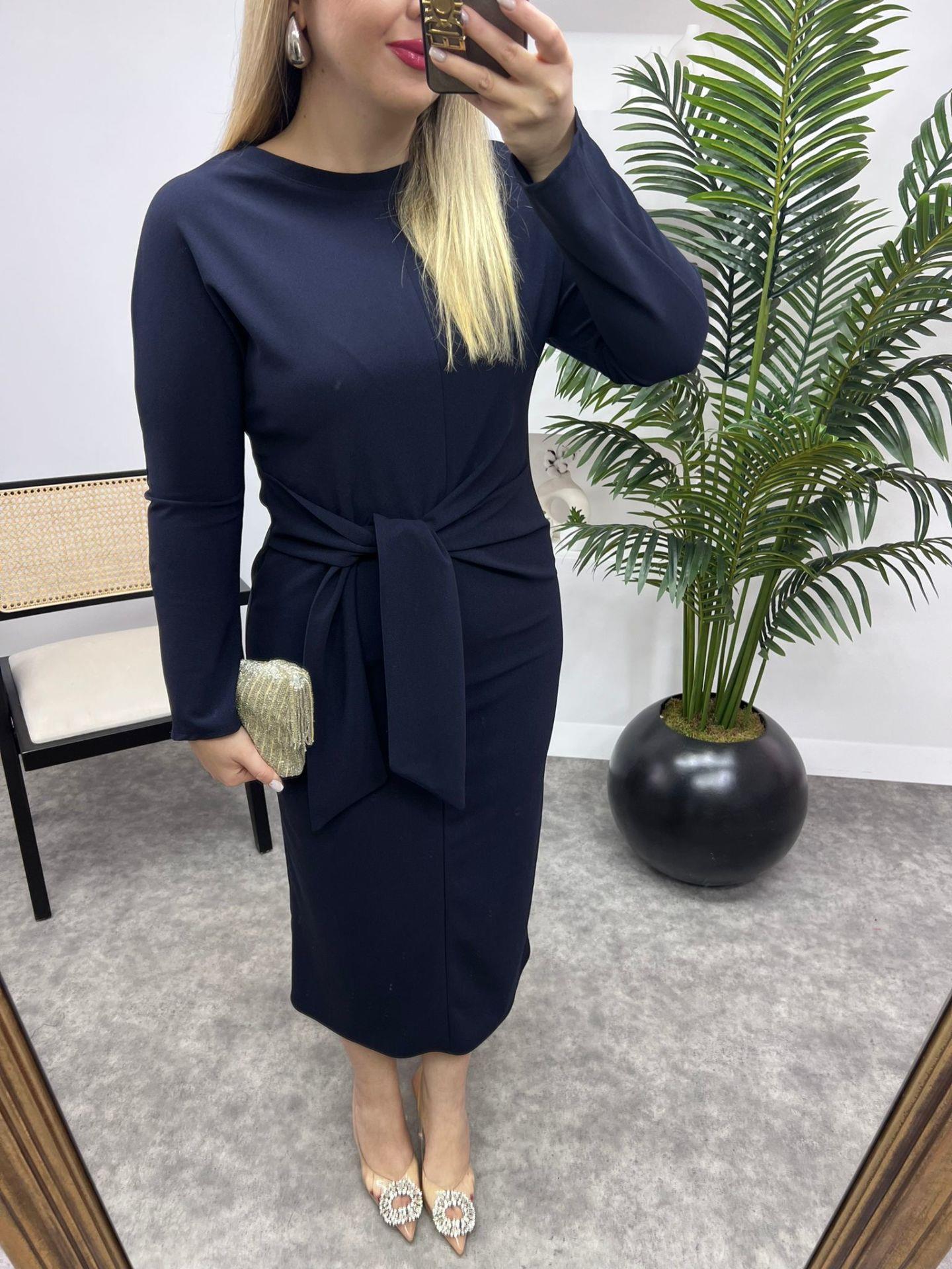 BAĞLAMA DETAYLI ELBİSE LACİVERT