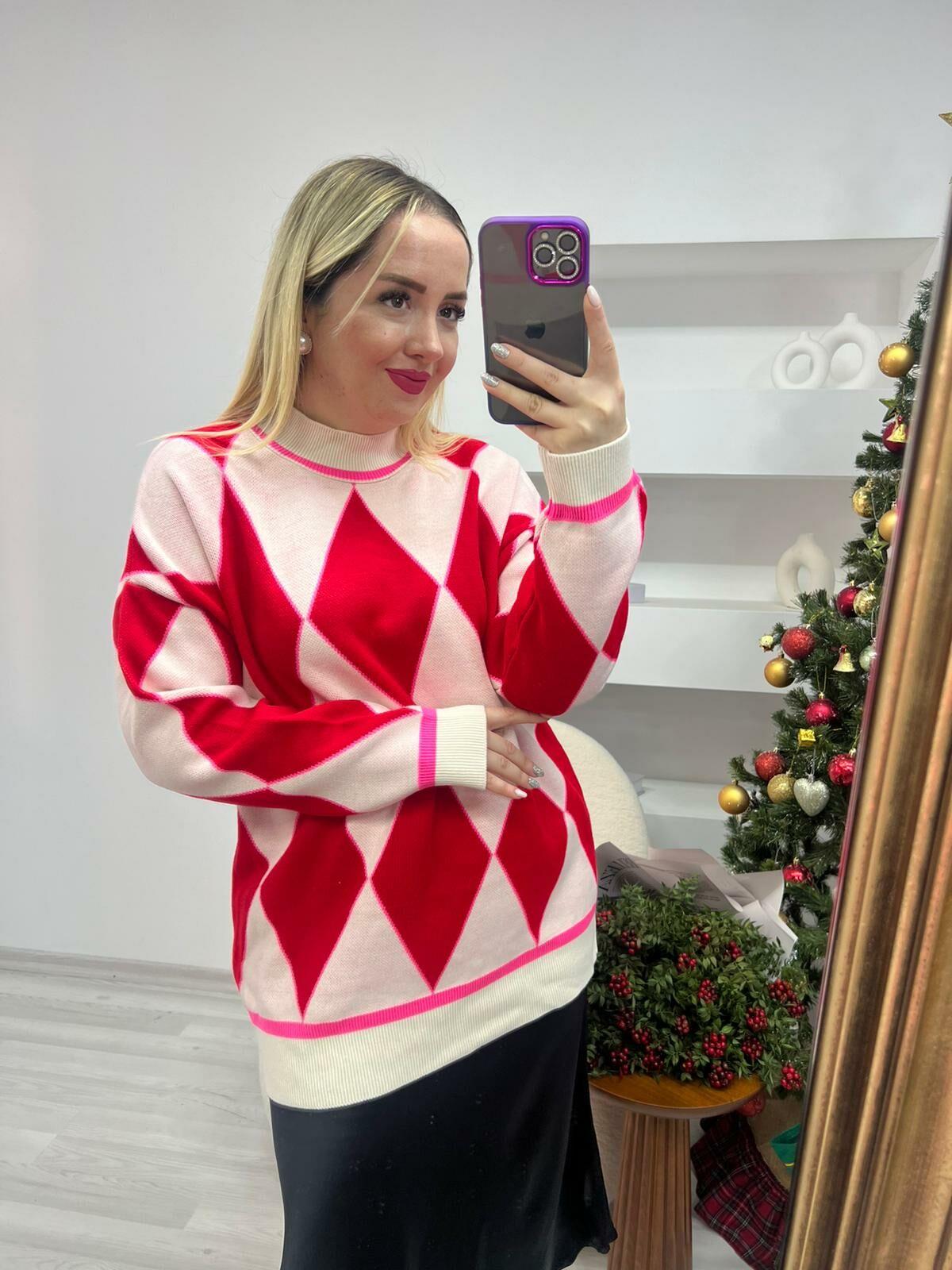 BAKLAVA DESEN OVERSİZE TRİKO KAZAK