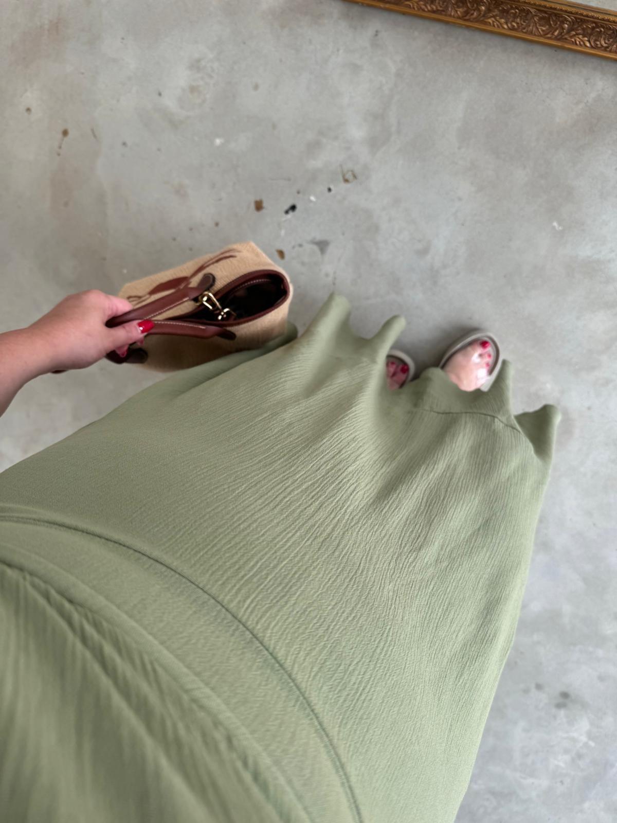 BALON KOL HAKİ KETEN ELBİSE