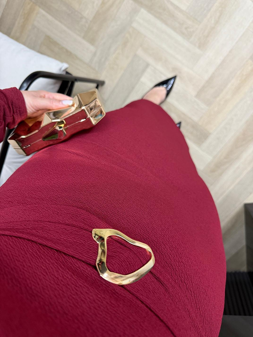 Barnes Gold Detaylı Orj Marka Model Elbise Bordo