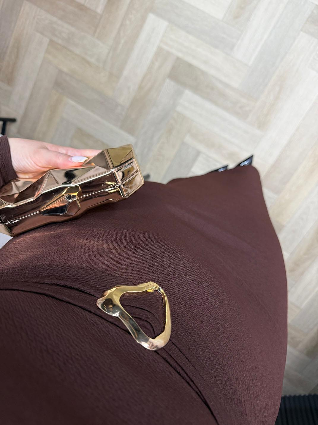 Barnes Gold Detaylı Orj Marka Model Elbise Kahverengi