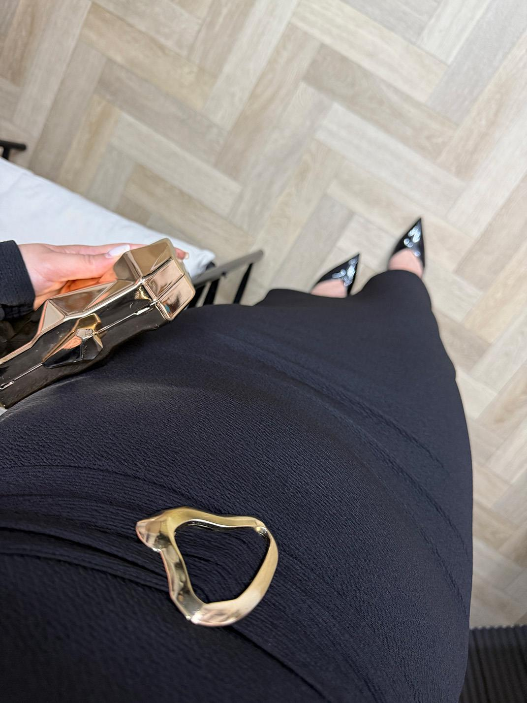 Barnes Gold Detaylı Orj Marka Model Elbise Siyah