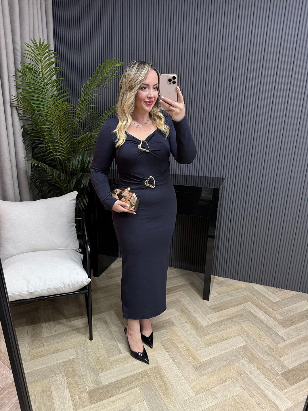 Barnes Gold Detaylı Orj Marka Model Elbise Lacivert