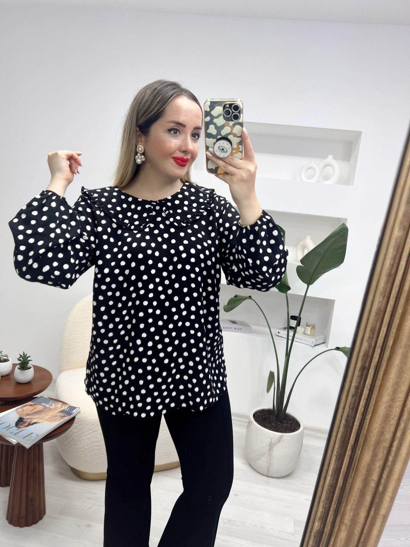 BEBE YAKA BALON KOL PUANTİYE BLUZ