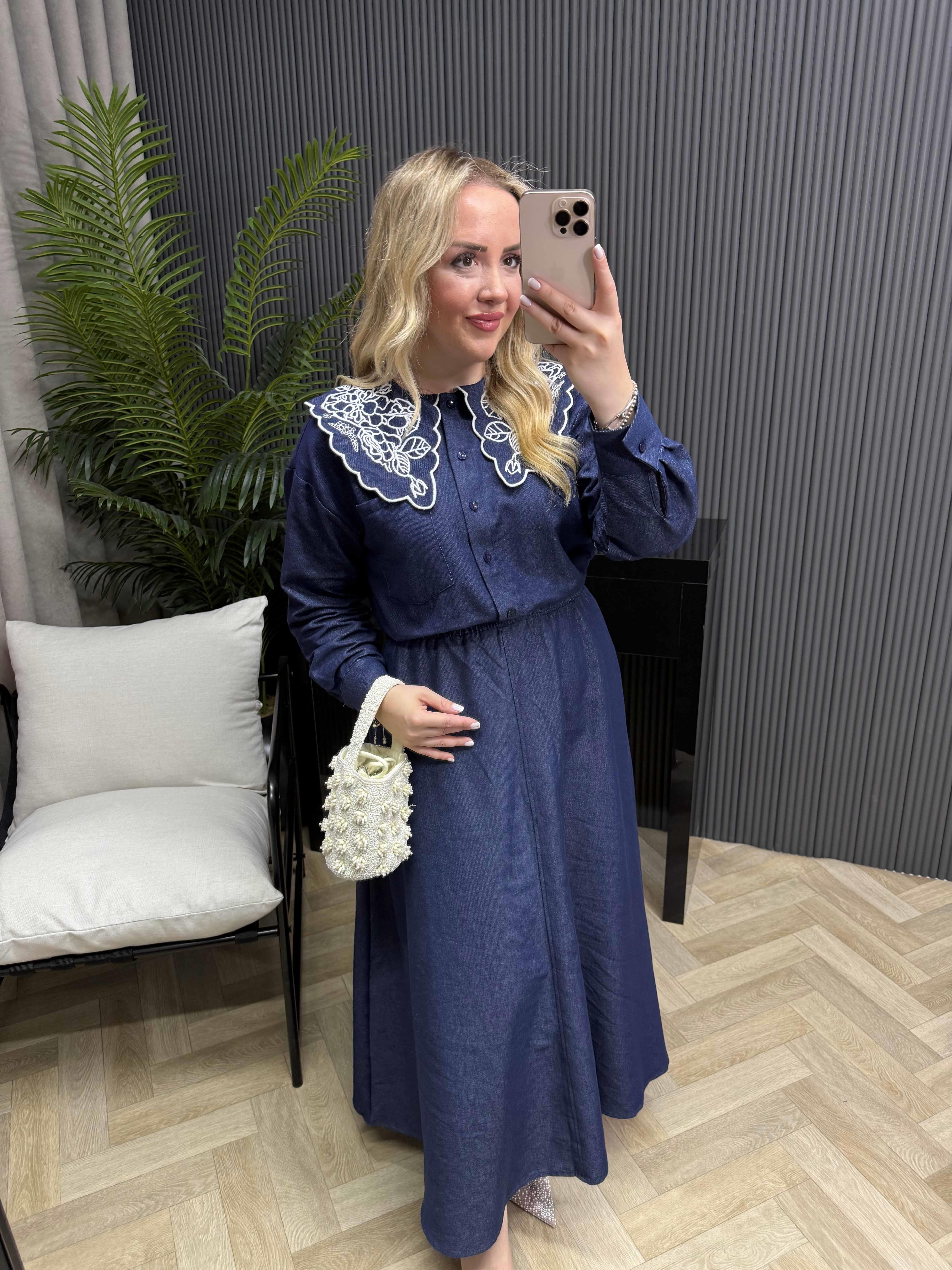 Bebe Yaka İşlemelı Denim Gömlek