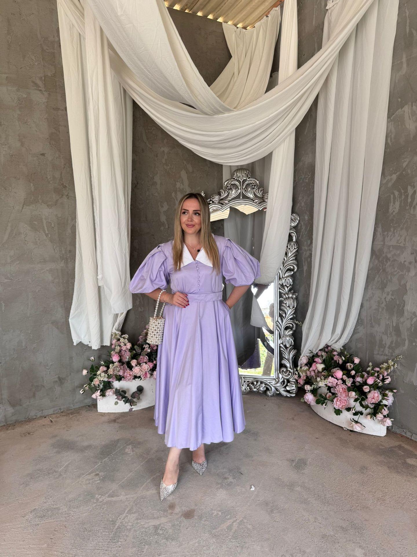 BEGONVİL BALON KOL TASARIM ELBİSE LİLA