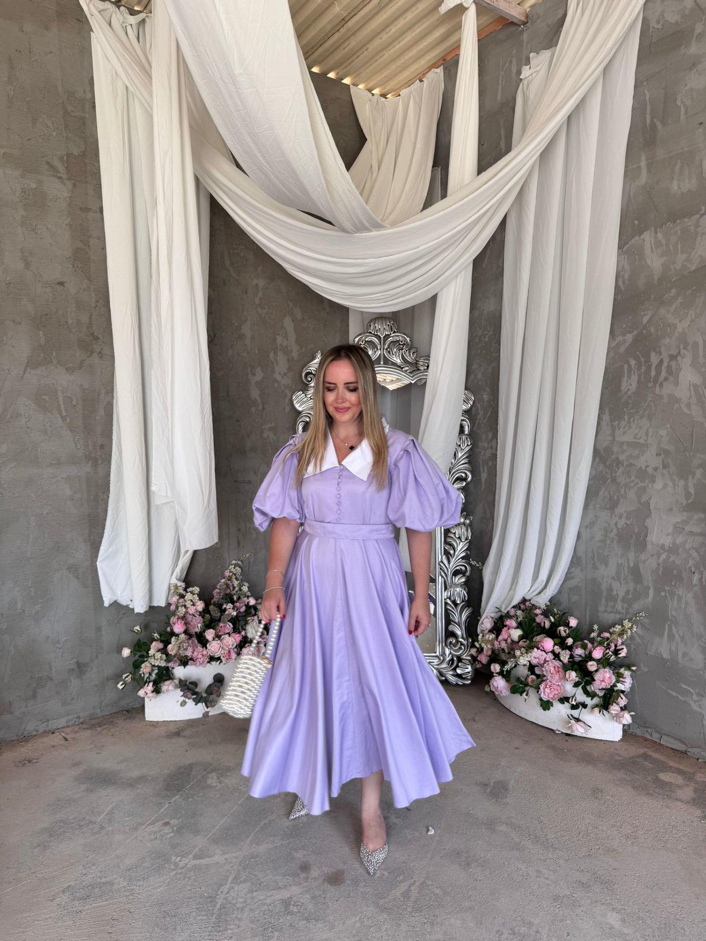 BEGONVİL BALON KOL TASARIM ELBİSE LİLA