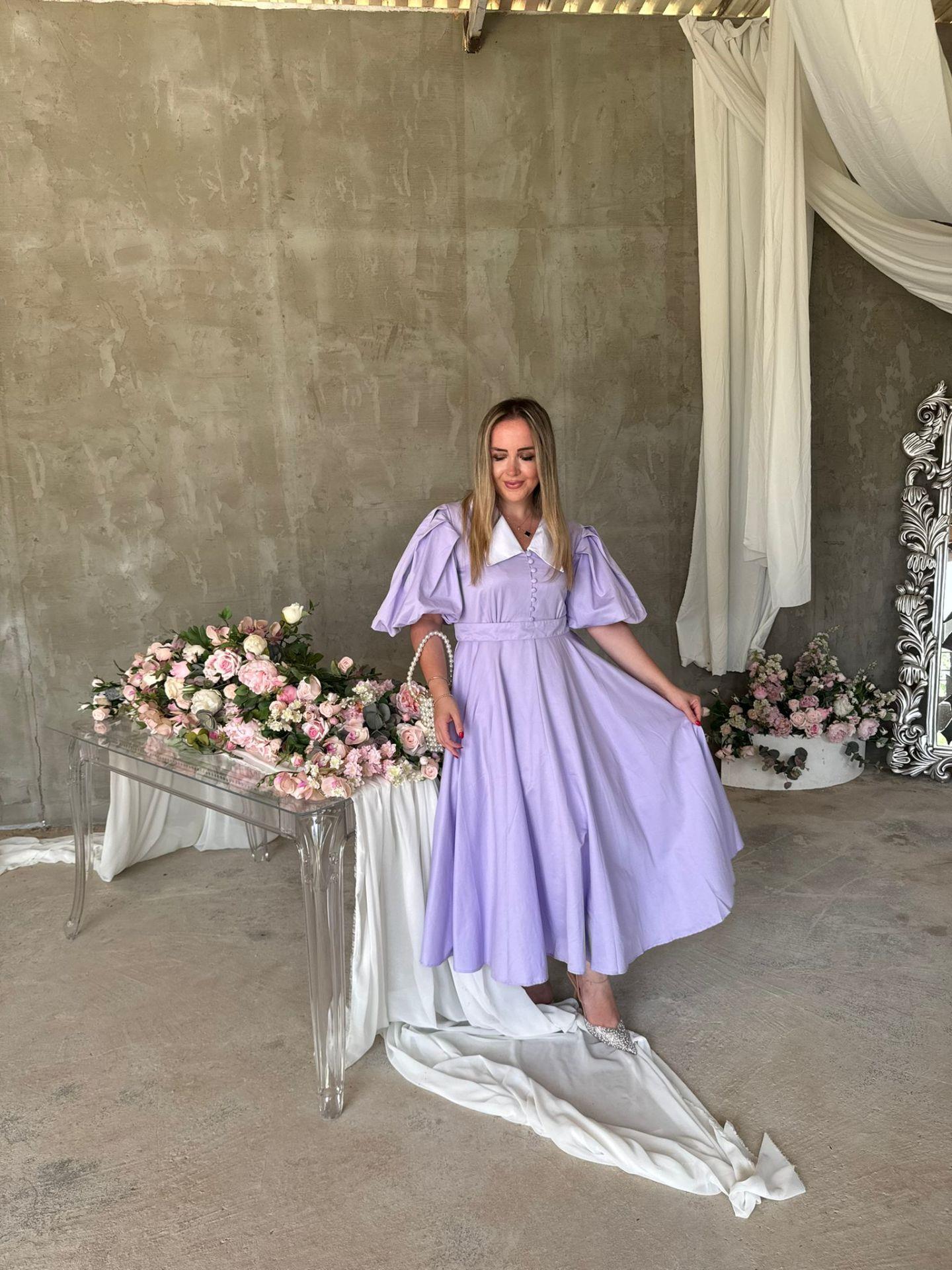 BEGONVİL BALON KOL TASARIM ELBİSE LİLA