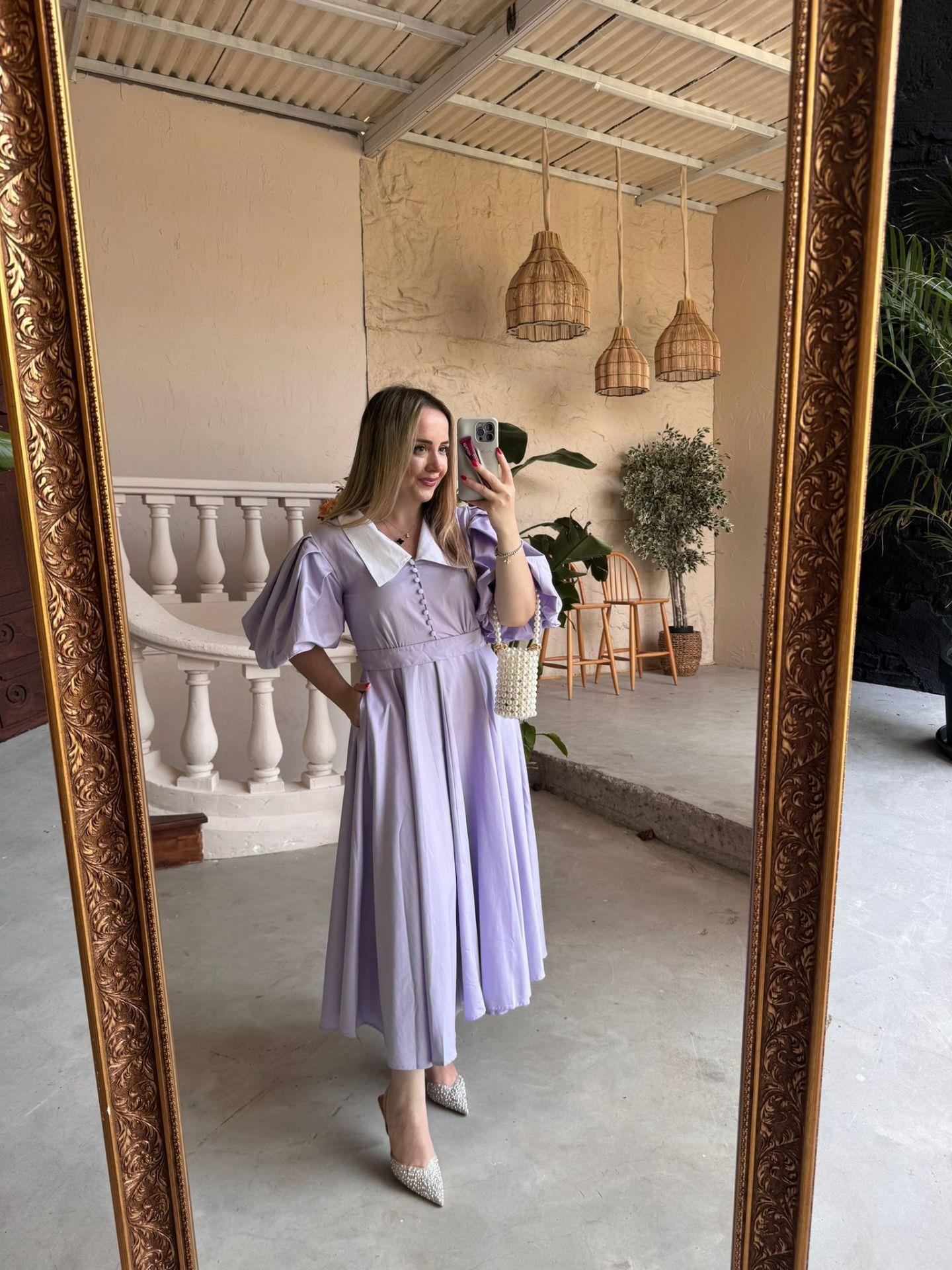 BEGONVİL BALON KOL TASARIM ELBİSE LİLA