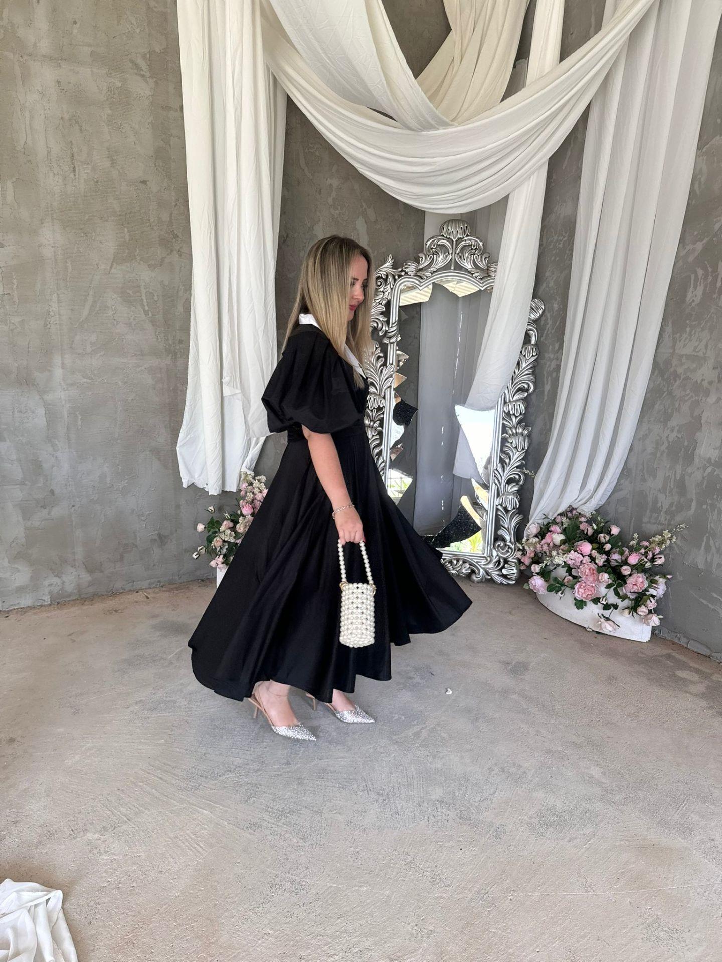 BEGONVİL BALON KOL TASARIM ELBİSE SİYA