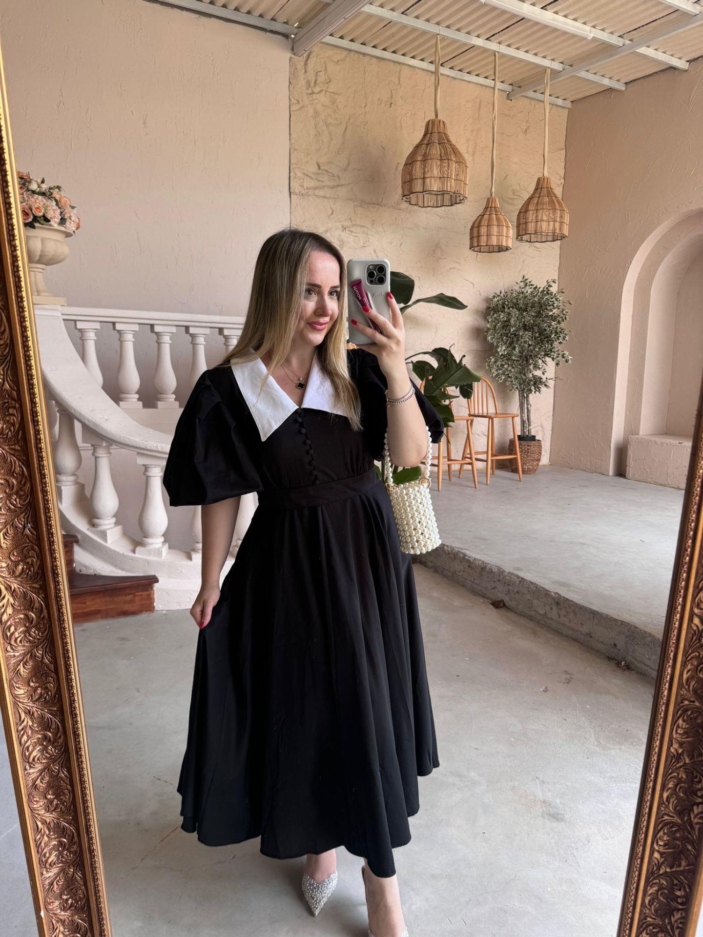 BEGONVİL BALON KOL TASARIM ELBİSE SİYA