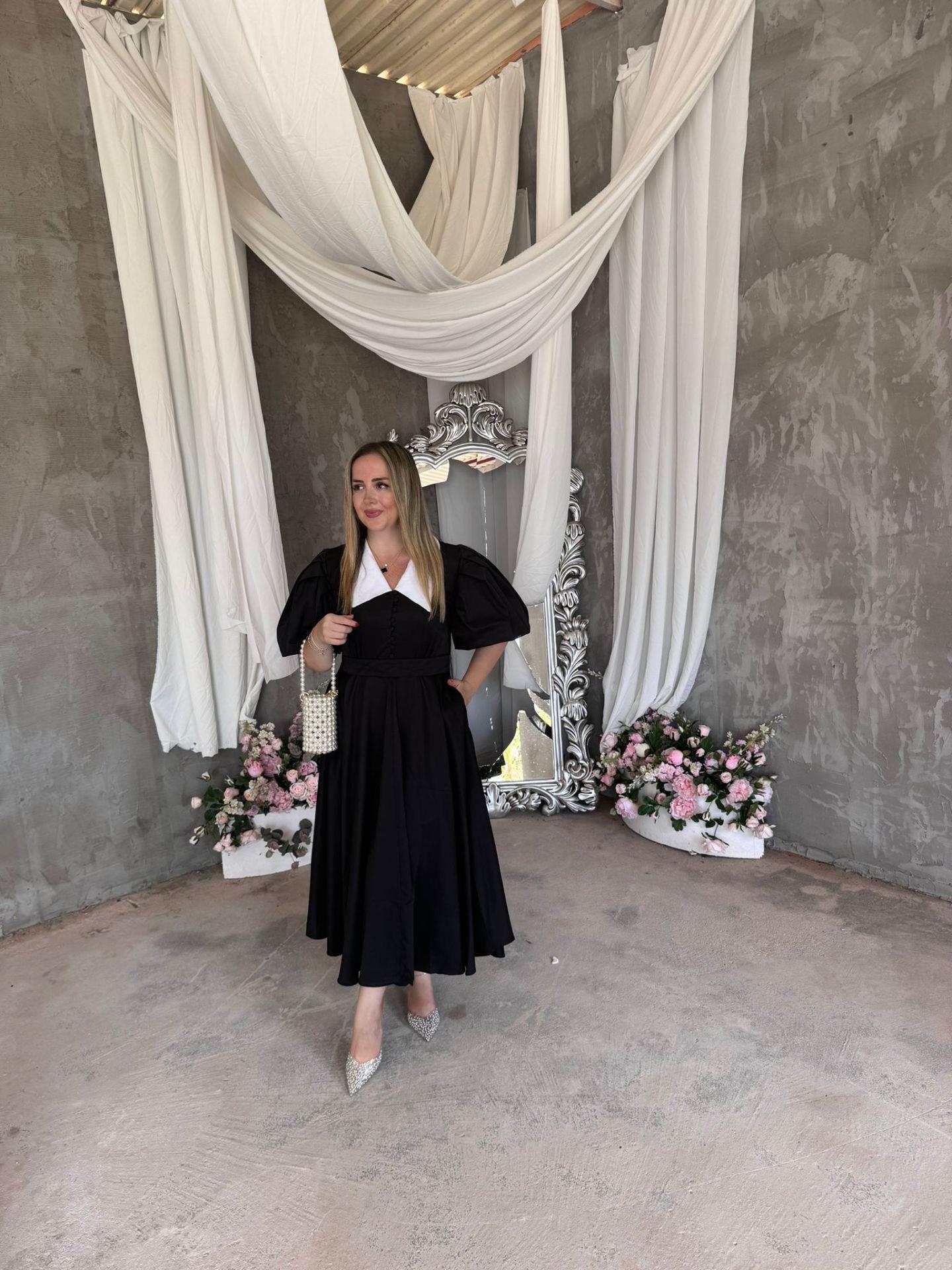 BEGONVİL BALON KOL TASARIM ELBİSE SİYA