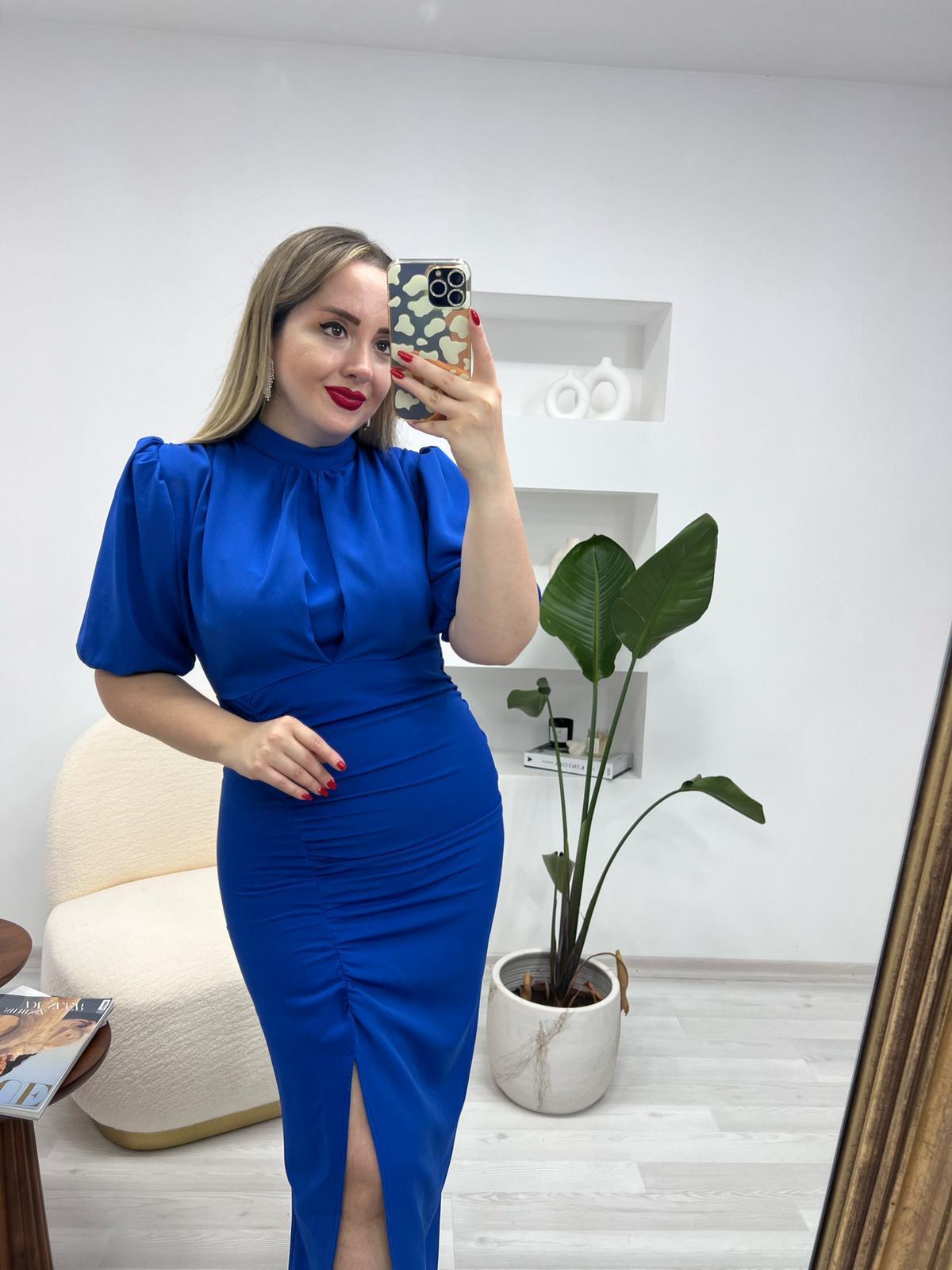 BEL DRAPELİ  KUMAŞ ELBİSE SAKS