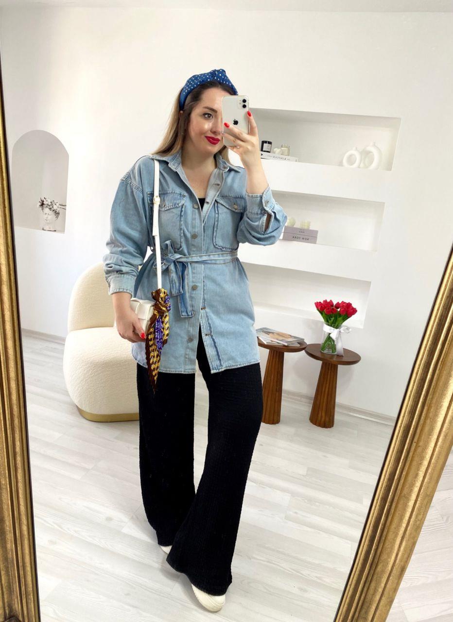 BELİ KUŞAKLİ KOT CEKET