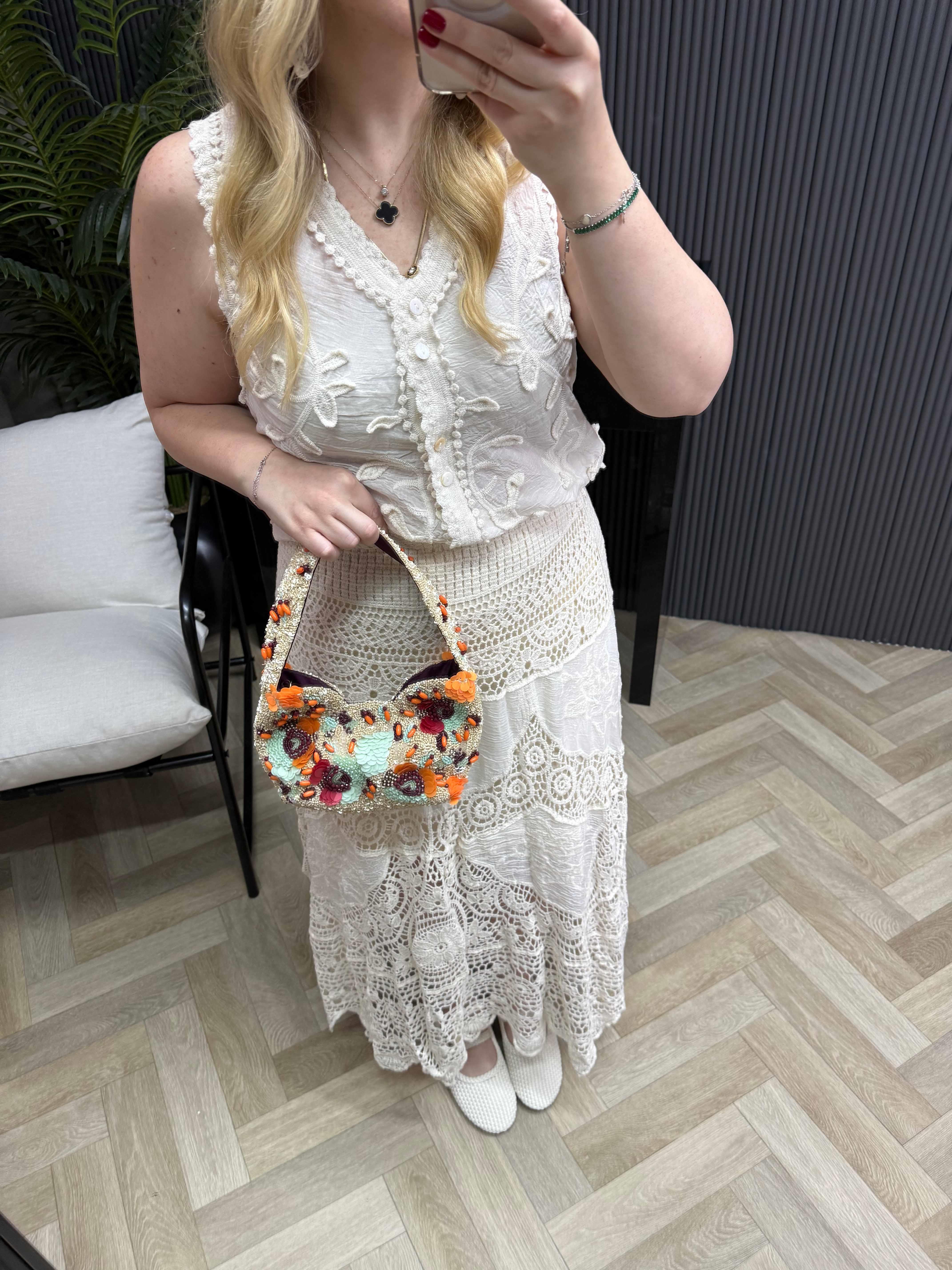 Beli Lastikli İthal Dantel Etek