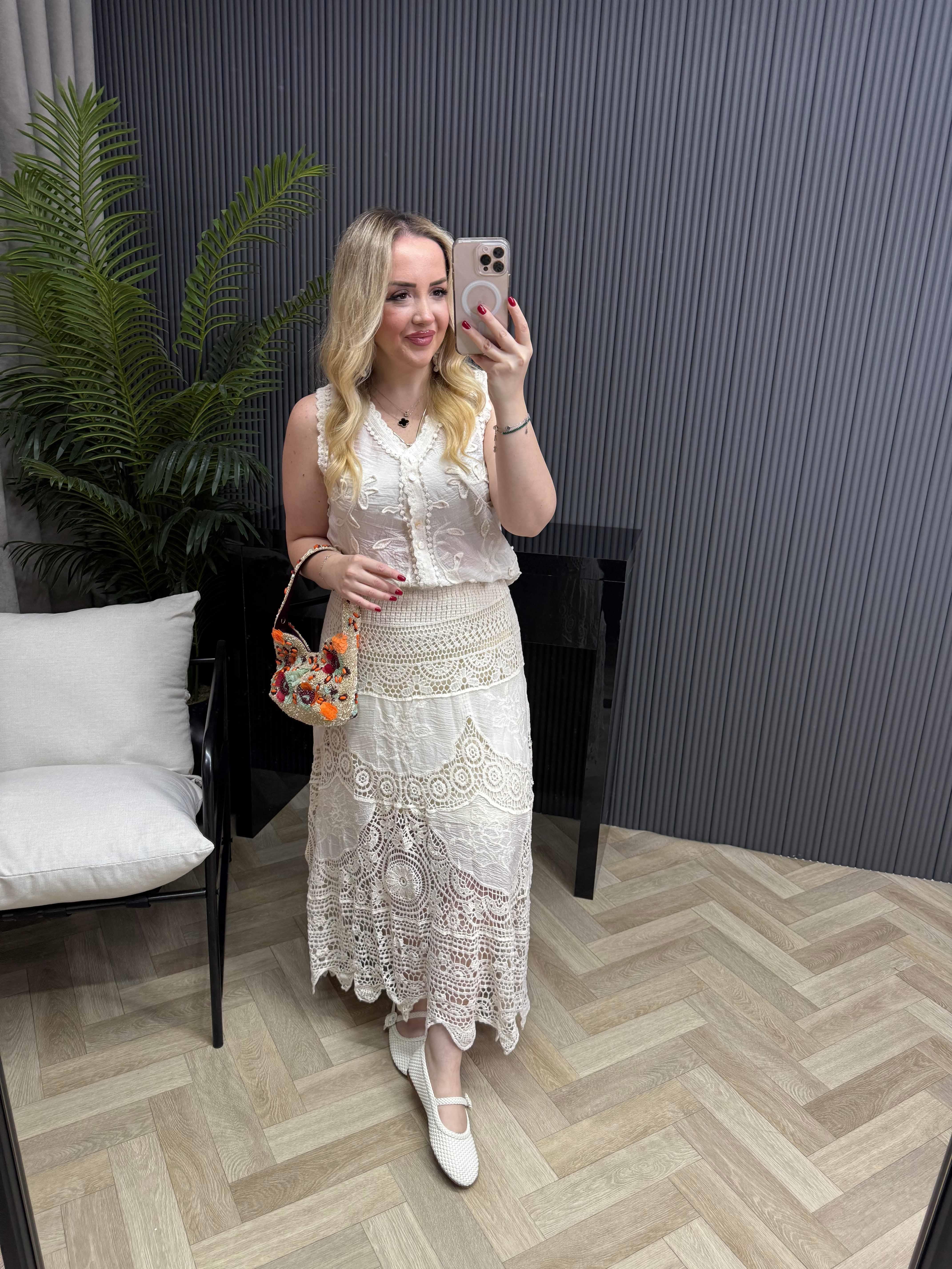 Beli Lastikli İthal Dantel Etek