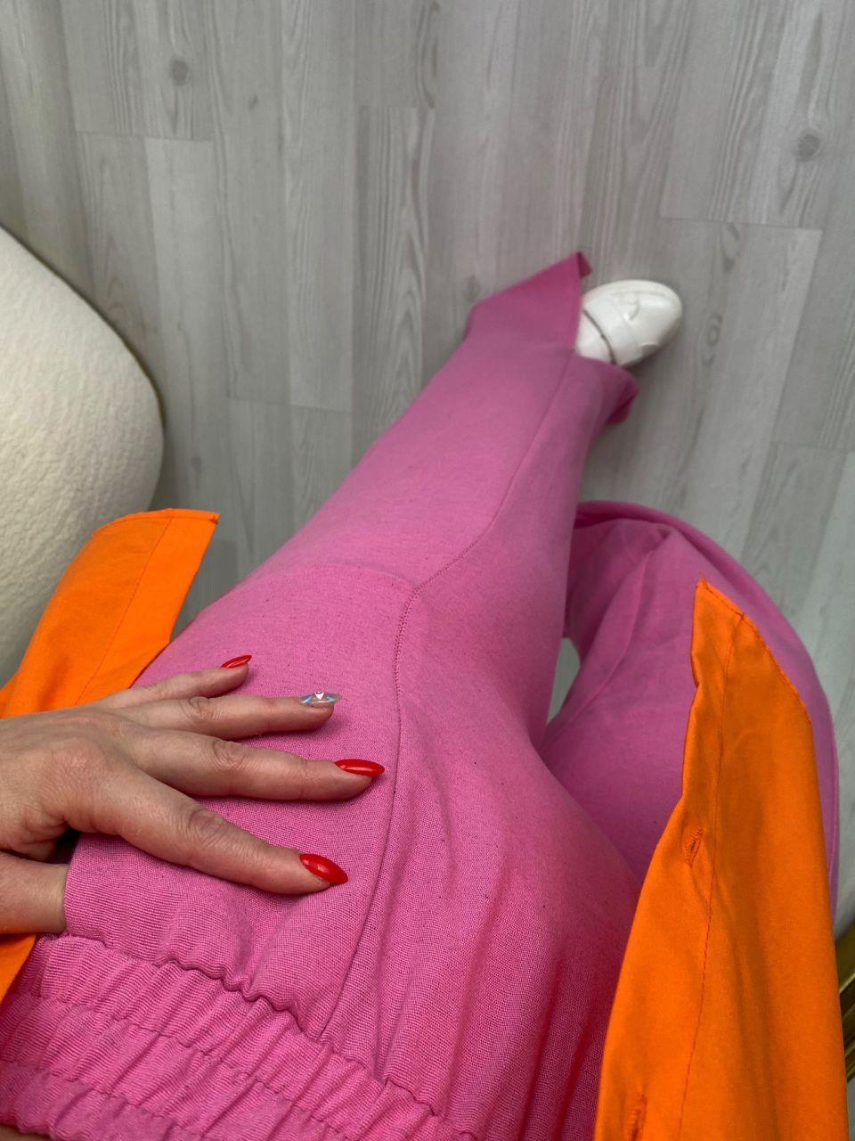 BELİ LASTİKLİ KETEN PANTOLON PEMBE